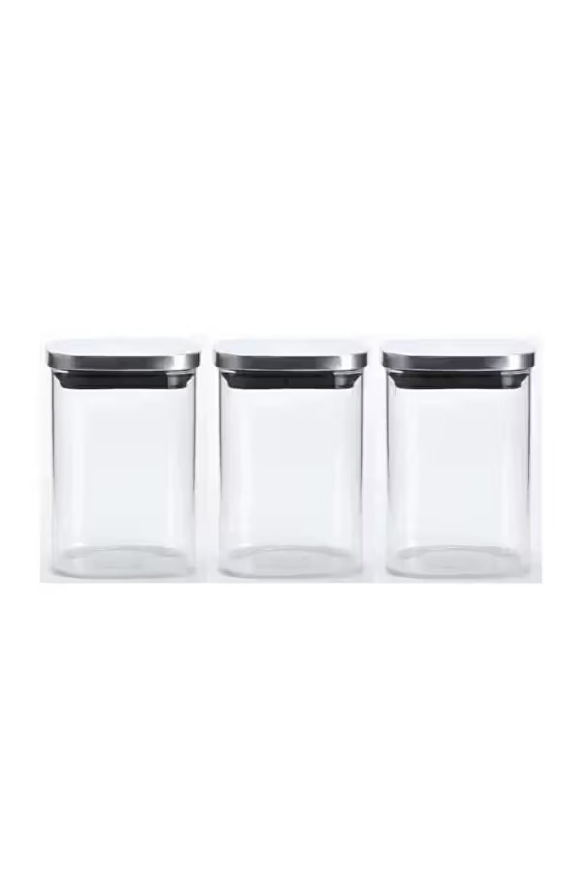 Vakum Krom Kapaklı Kare Cam Kavanoz 6,5x10,5 Cm - 300 Ml Cam Baharatlık Saklama Kabı 3 Adet
