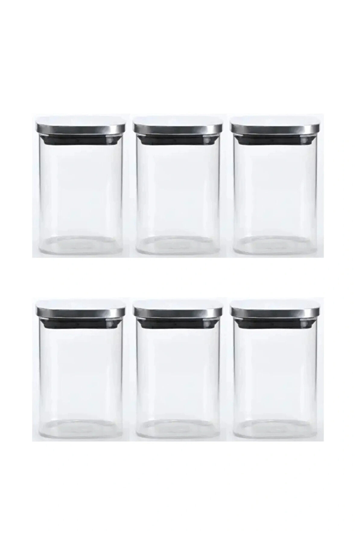 Vakum Krom Kapaklı Kare Cam Kavanoz 6,5x10,5 Cm - 300 Ml Cam Baharatlık Saklama Kabı 6 Adet