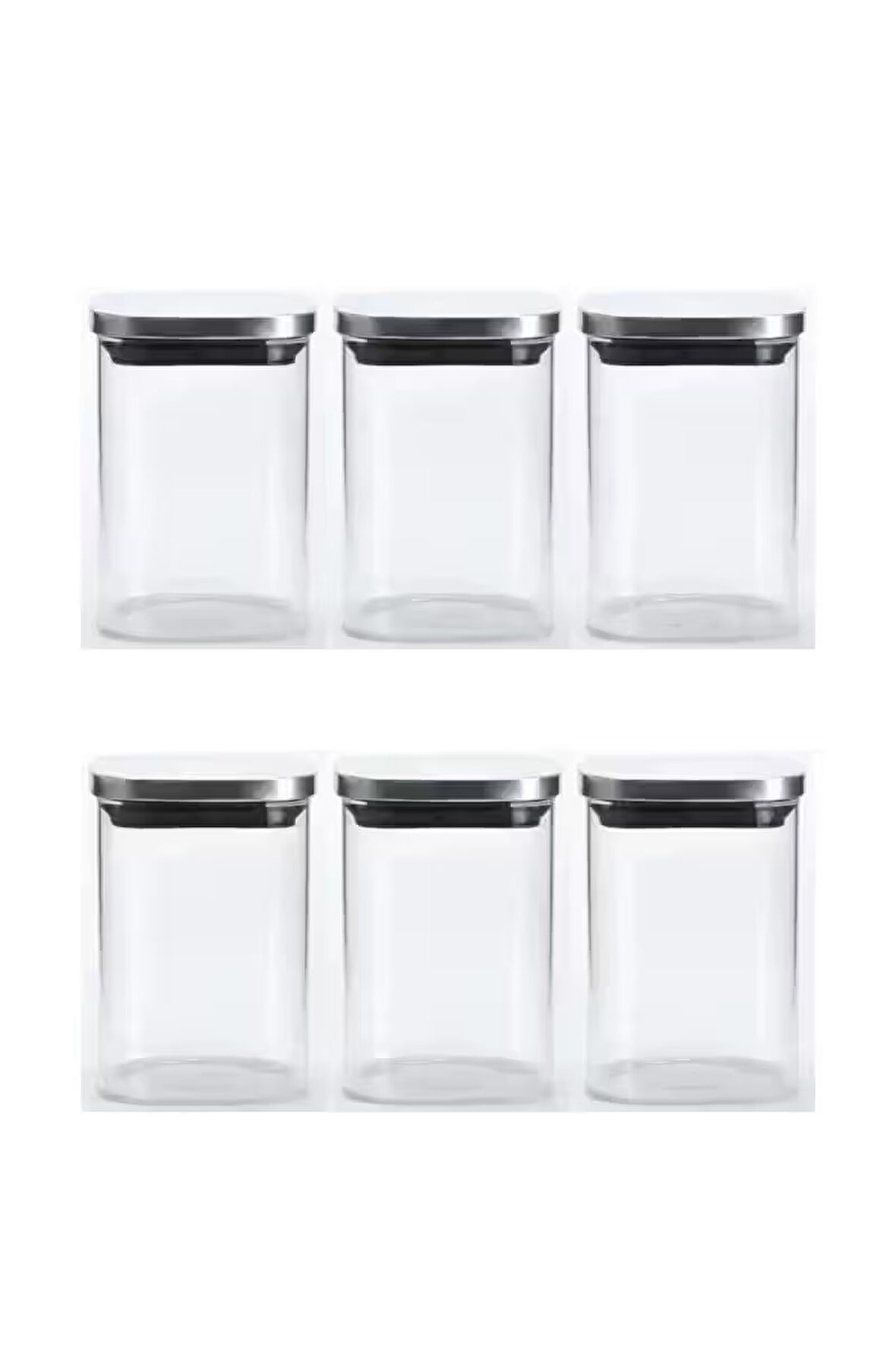 Vakum Krom Kapaklı Kare Cam Kavanoz 6,5x10,5 Cm - 300 Ml Cam Baharatlık Saklama Kabı 6 Adet