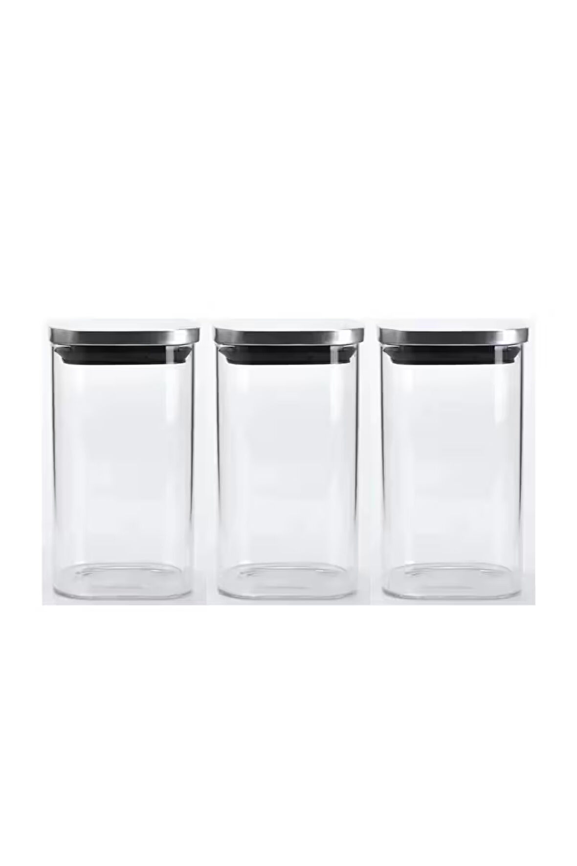 Vakum Krom Kapaklı Kare Cam Kavanoz 6,5x12,5 Cm - 350 Ml Cam Baharatlık Saklama Kabı 3 Adet
