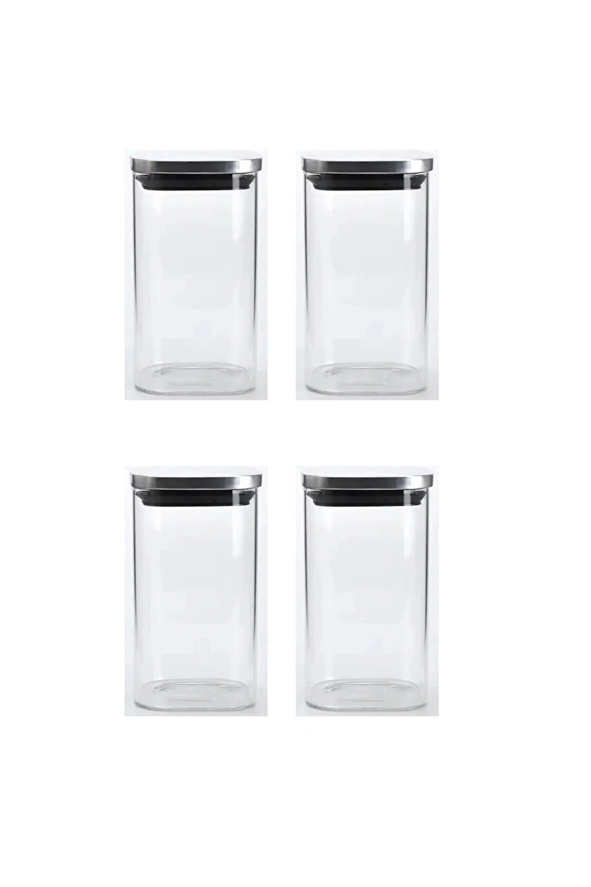Vakum Krom Kapaklı Kare Cam Kavanoz 6,5x12,5 Cm - 350 Ml Cam Baharatlık Saklama Kabı 4 Adet