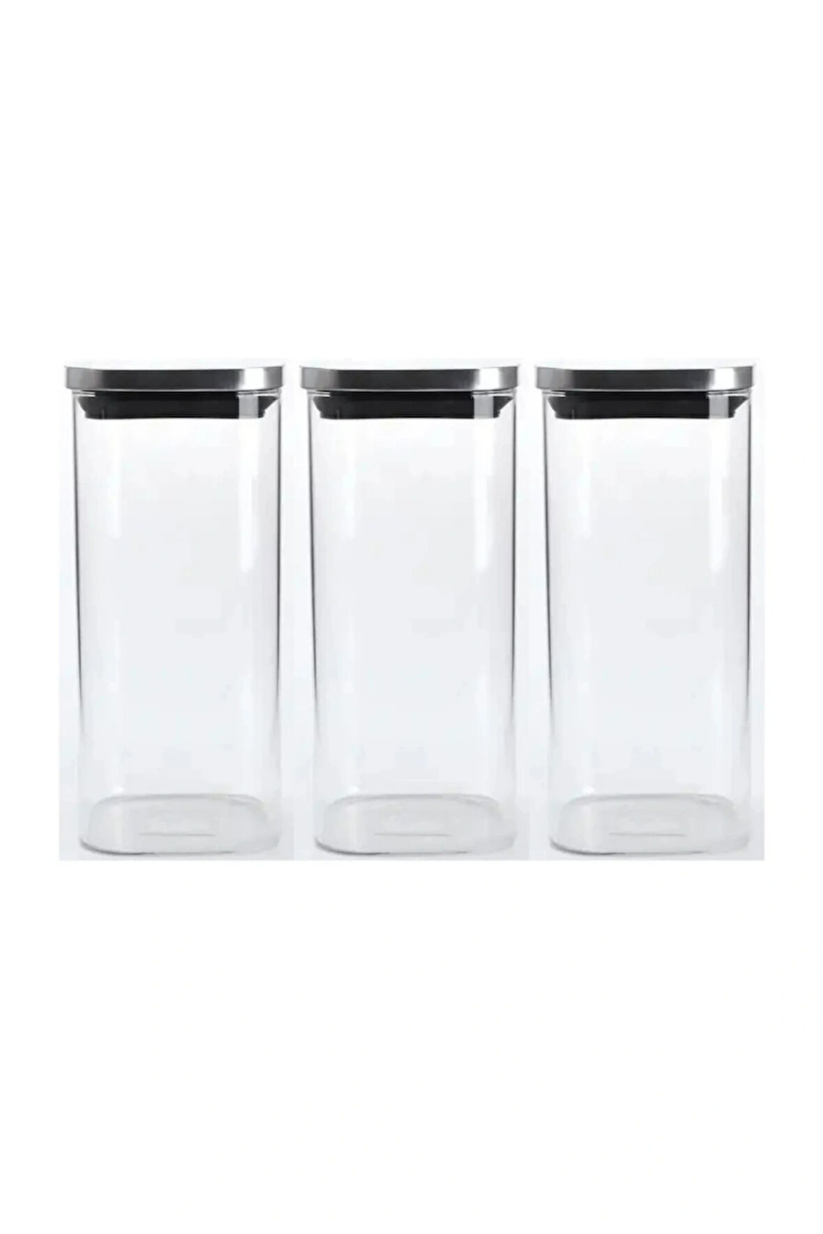 Vakum Krom Kapaklı Kare Cam Kavanoz 6,5x15,5 Cm - 450 Ml Cam Baharatlık Saklama Kabı 3 Adet