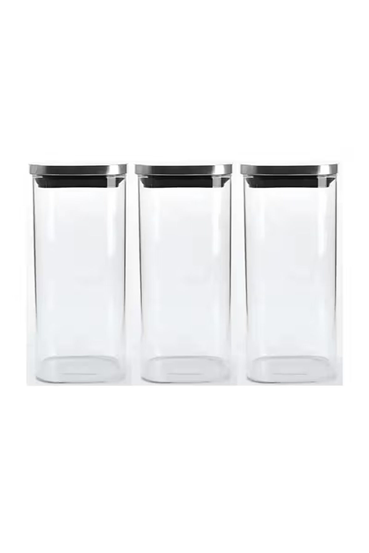 Vakum Krom Kapaklı Kare Cam Kavanoz 6,5x15,5 Cm - 450 Ml Cam Baharatlık Saklama Kabı 3 Adet