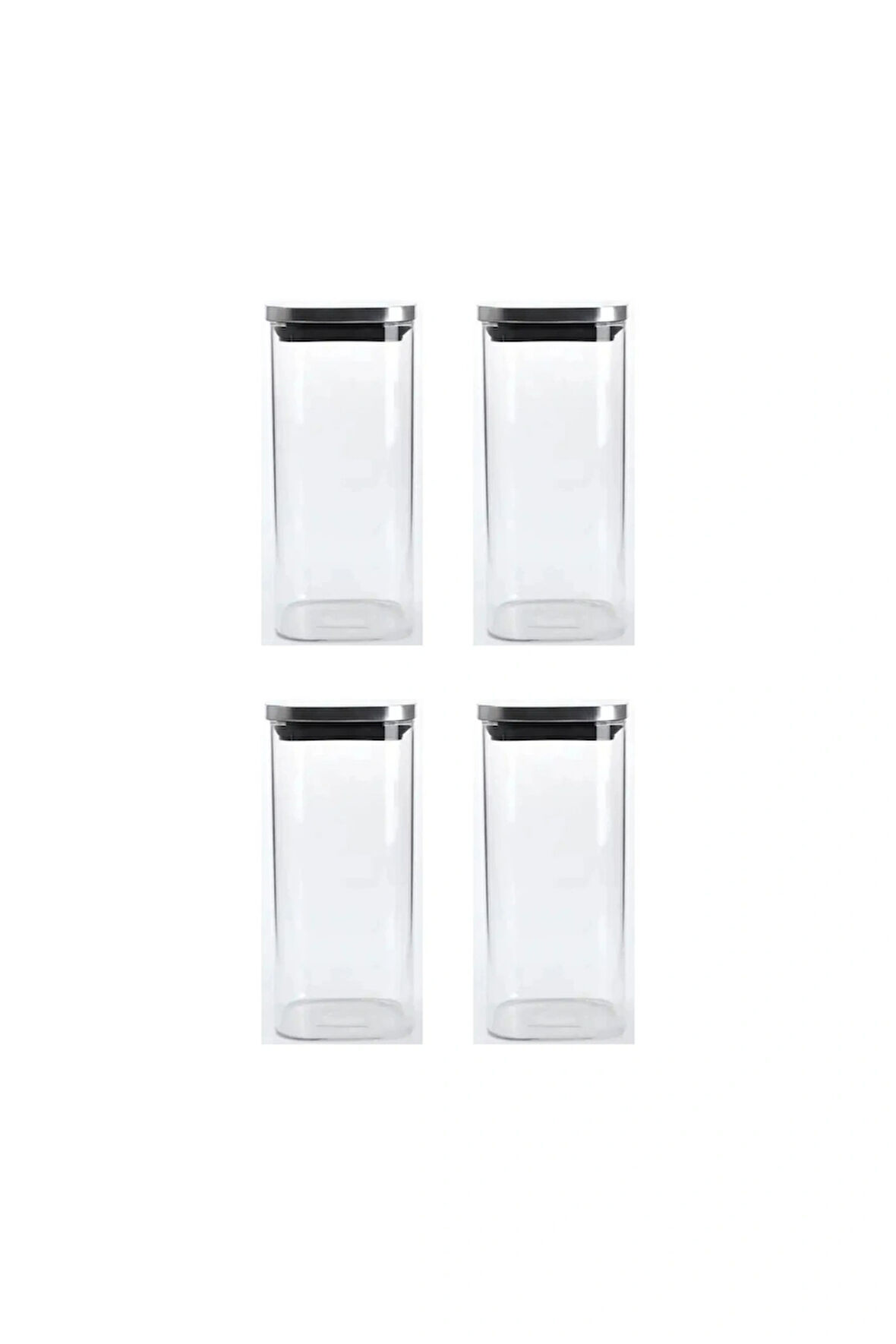 Vakum Krom Kapaklı Kare Cam Kavanoz 6,5x15,5 Cm - 450 Ml Cam Baharatlık Saklama Kabı 4 Adet