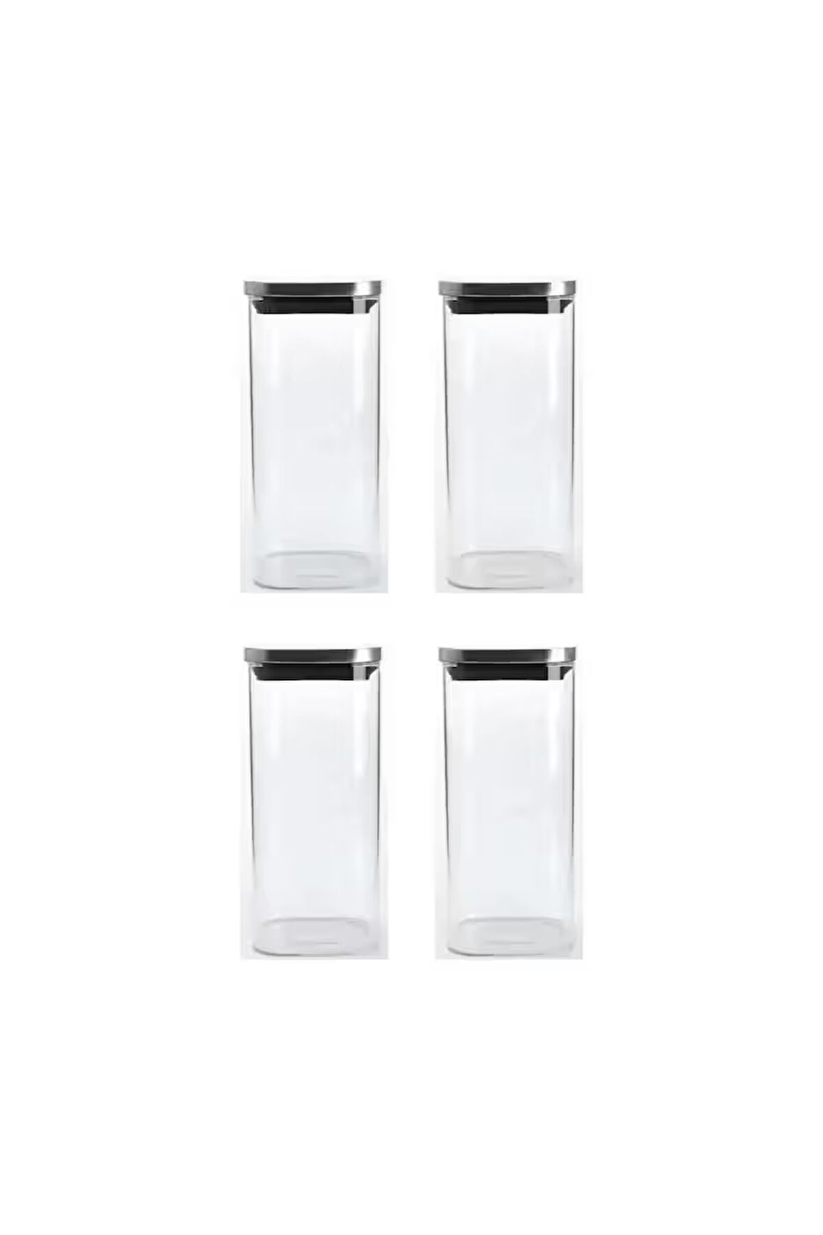 Vakum Krom Kapaklı Kare Cam Kavanoz 6,5x15,5 Cm - 450 Ml Cam Baharatlık Saklama Kabı 4 Adet