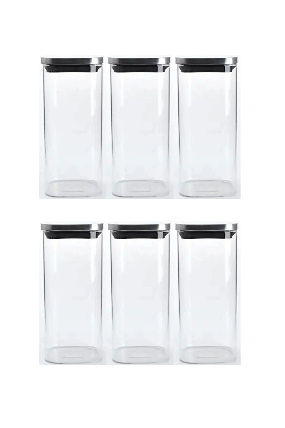 Vakum Krom Kapaklı Kare Cam Kavanoz 6,5x15,5 Cm - 450 Ml Cam Baharatlık Saklama Kabı 6 Adet