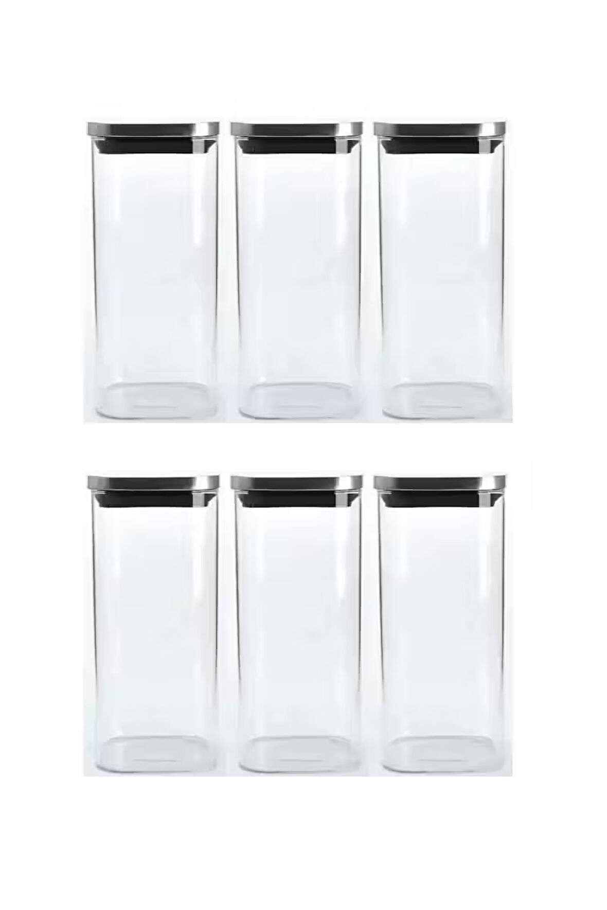 Vakum Krom Kapaklı Kare Cam Kavanoz 6,5x15,5 Cm - 450 Ml Cam Baharatlık Saklama Kabı 6 Adet