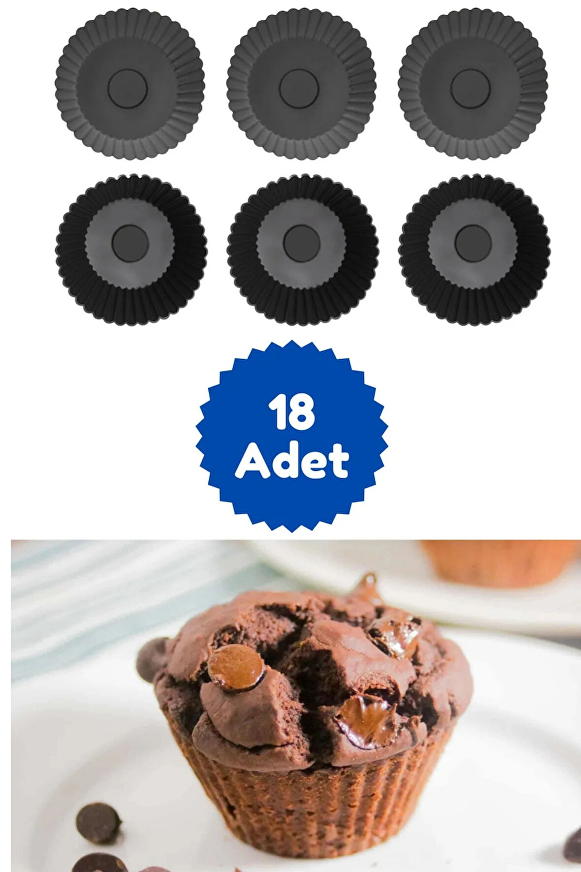 Antrasit 18'li Silikon Mini Browni Kalıbı - Muffin Kalıbı 18 Adet Cupcake Kek Kalıbı