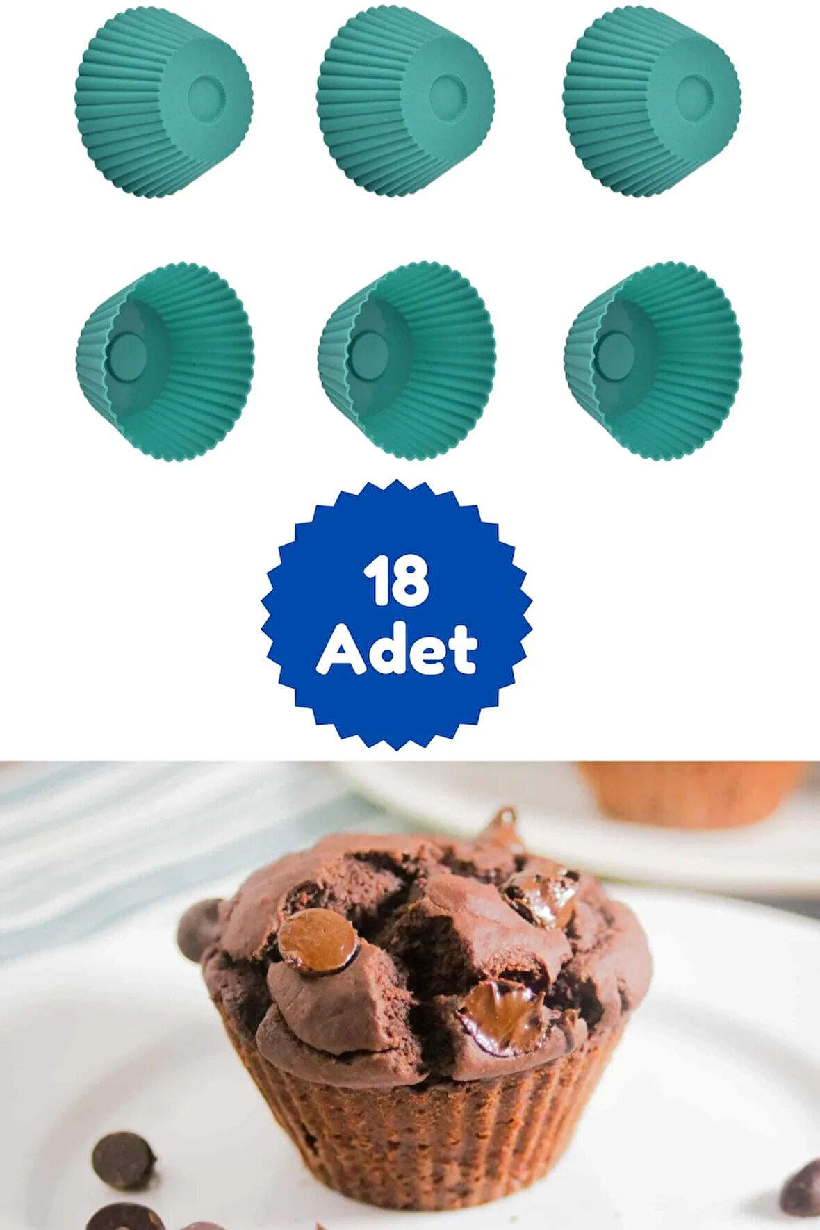 Yeşil 18'li Silikon Mini Browni Kalıbı - Muffin Kalıbı 18 Adet Cupcake Kek Kalıbı