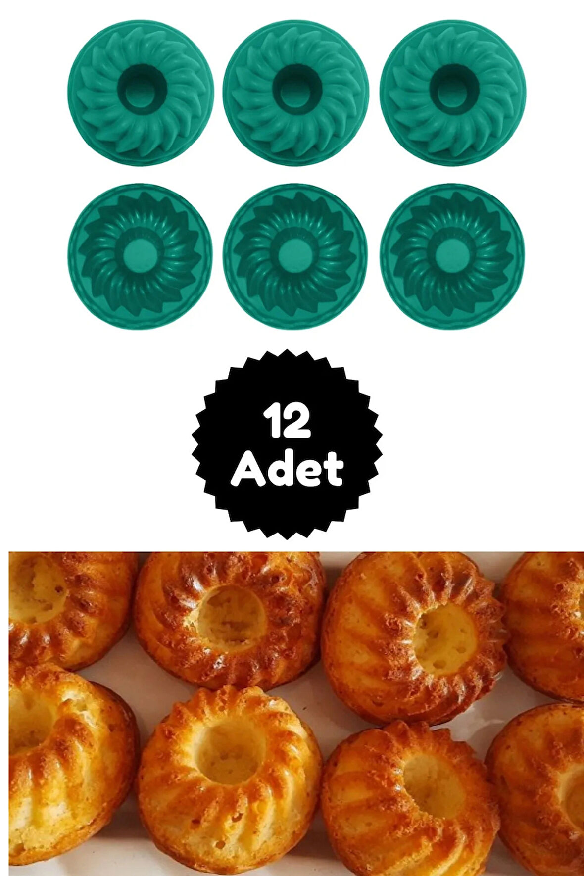 Yeşil 12'li Silikon Mini Kek Kalıbı - Muffin Kalıbı 12 Adet Göbekli Kek Kalıbı