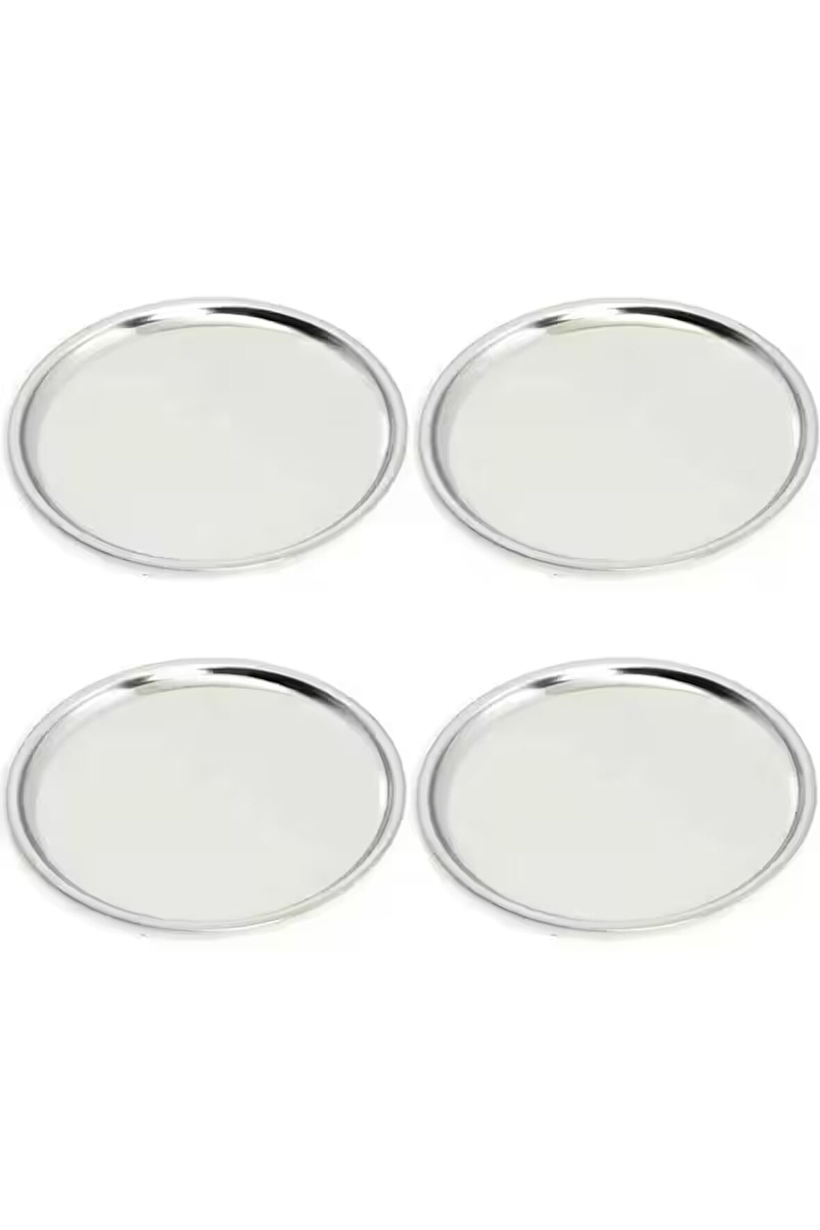Paslanmaz Çelik 4 Adet 23 Cm Yuvarlak Servis, Pasta, Kurabiye, Ikram Tabağı, Servis Tabağı 4 Adet