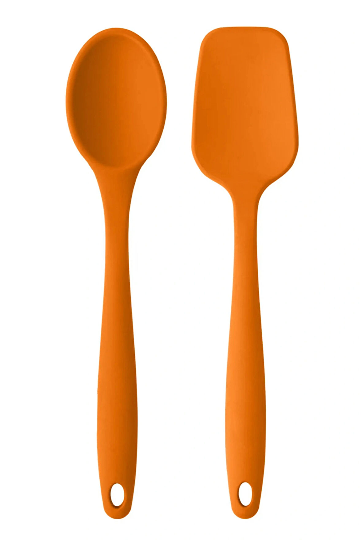 Büyük Boy Yanmaz Yapışmaz Silikon Turuncu Kaşık Ve Spatula, 2 Adet Set Turuncu