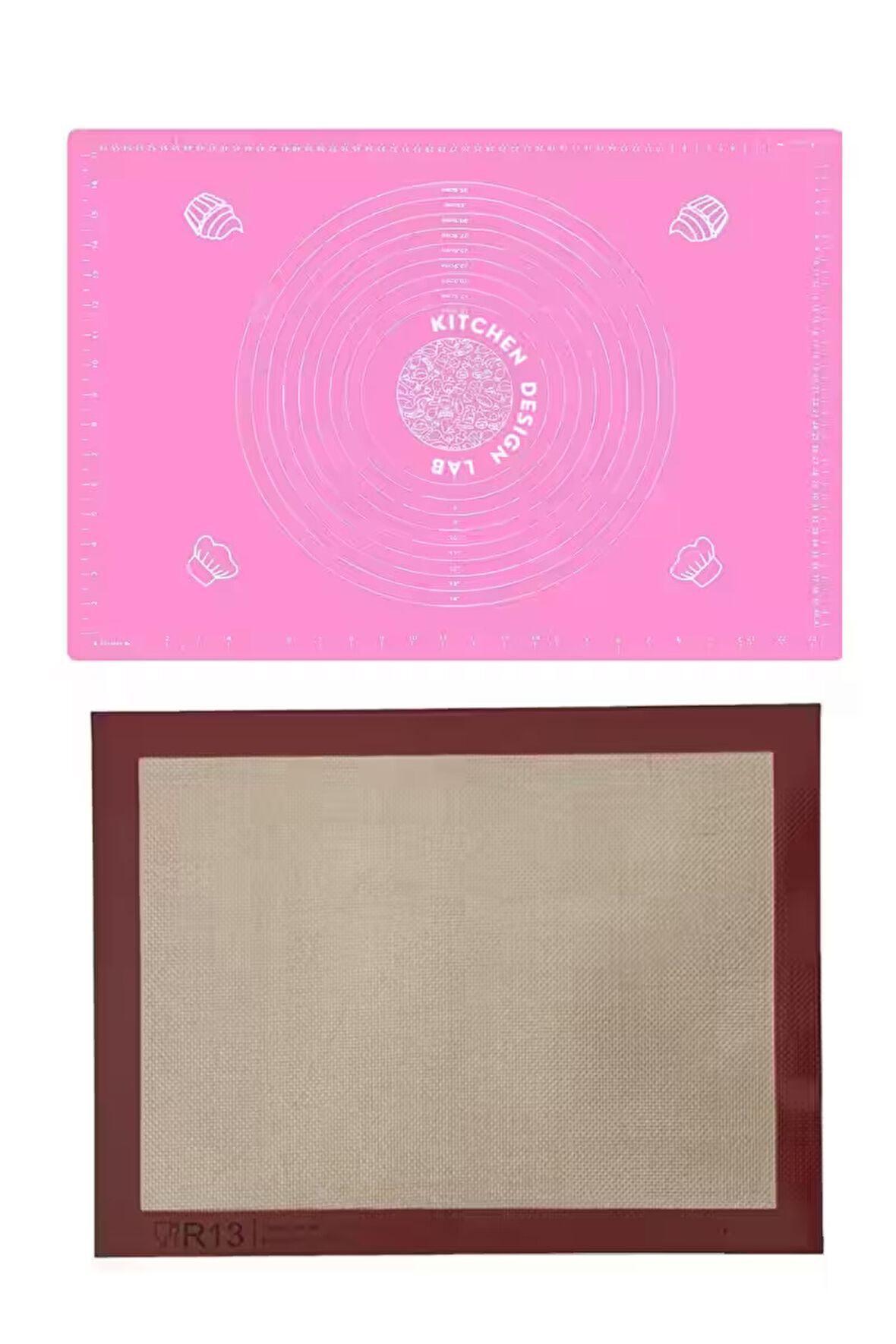 Isıya Dayanıklı Hamur Pişirme Altlığı Silpat ve Ölçülü Hamur Açma Matı 45 Cm X 65 Cm Pembe