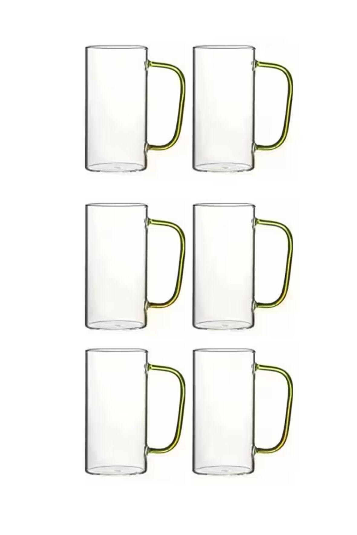 Yeni Stil Sarı Renkli Borosilikat Cam Yuvarlak Nescafe,Latte,Kahve Kulplu Kupa 400 ML 6 Adet