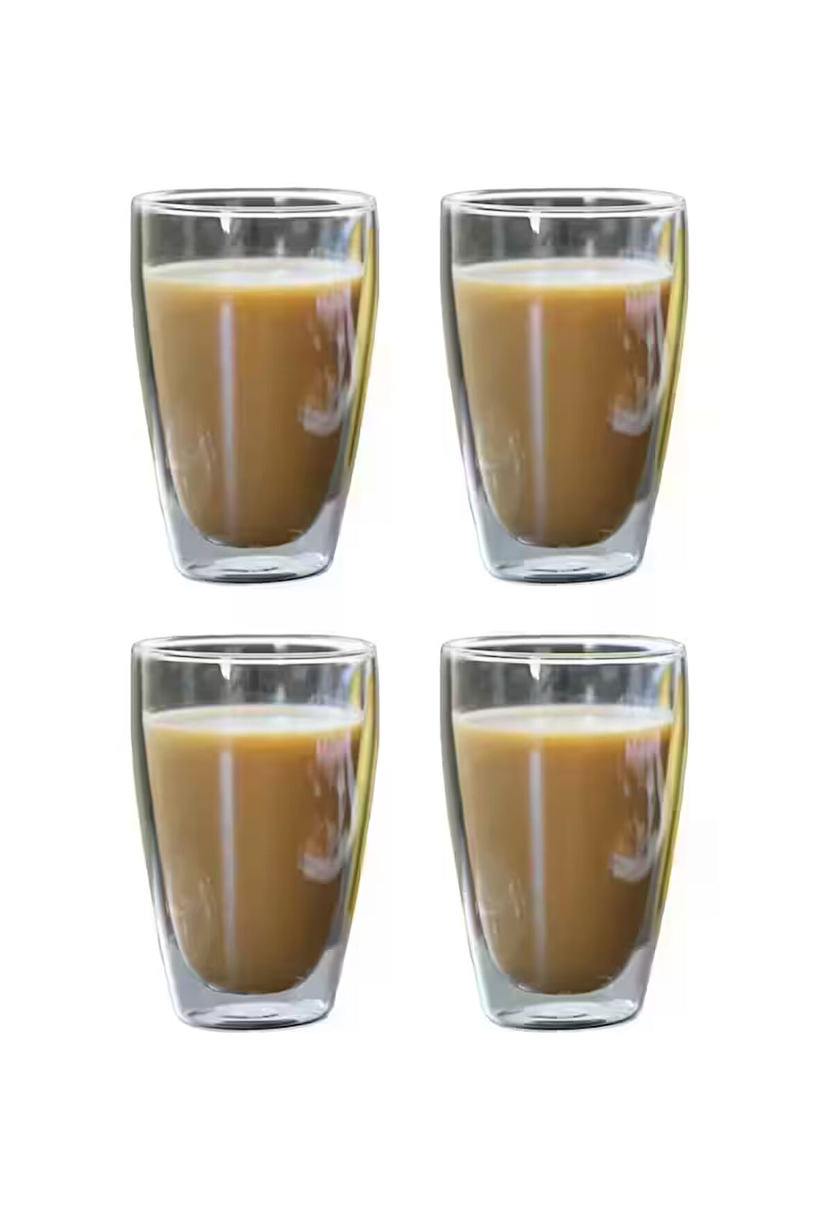 Yeni Stil Çift Cidarlı Uzun Bardak 400 Ml Su, Meşrubat, Nescafe, Latte Bardağı 4 Adet - 2258