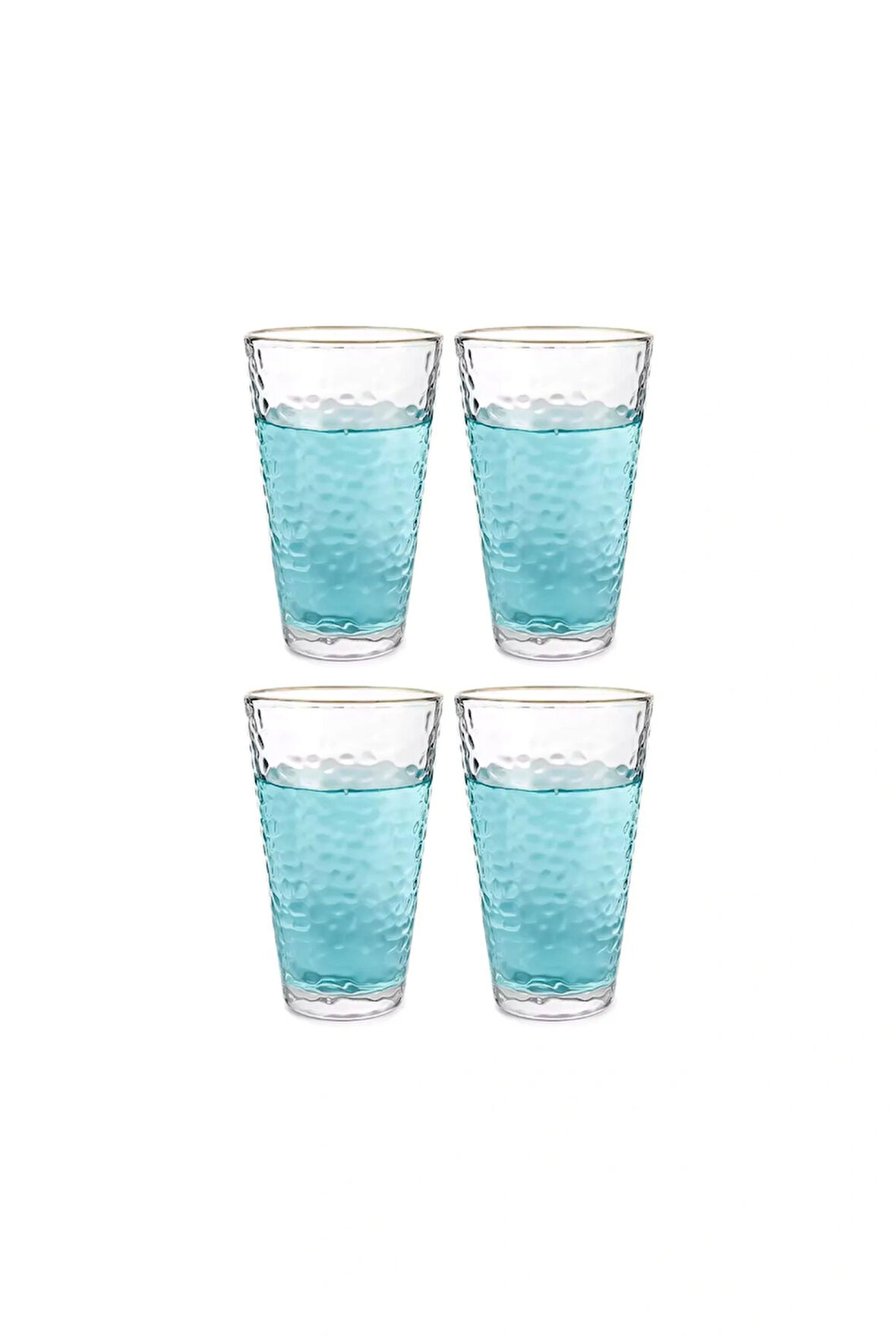 Ezme Dövülmüş Desen Tasarım Cam Su, Meşrubat, Latte, Kahve, Smoothie Bardağı 350 ml 4 Adet - 4361