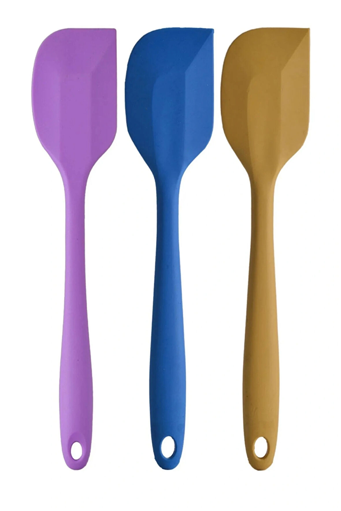 Büyük Boy Yanmaz Yapışmaz Sarı Mavi Mor Silikon Yassı Spatula Servis Seti 3 Adet