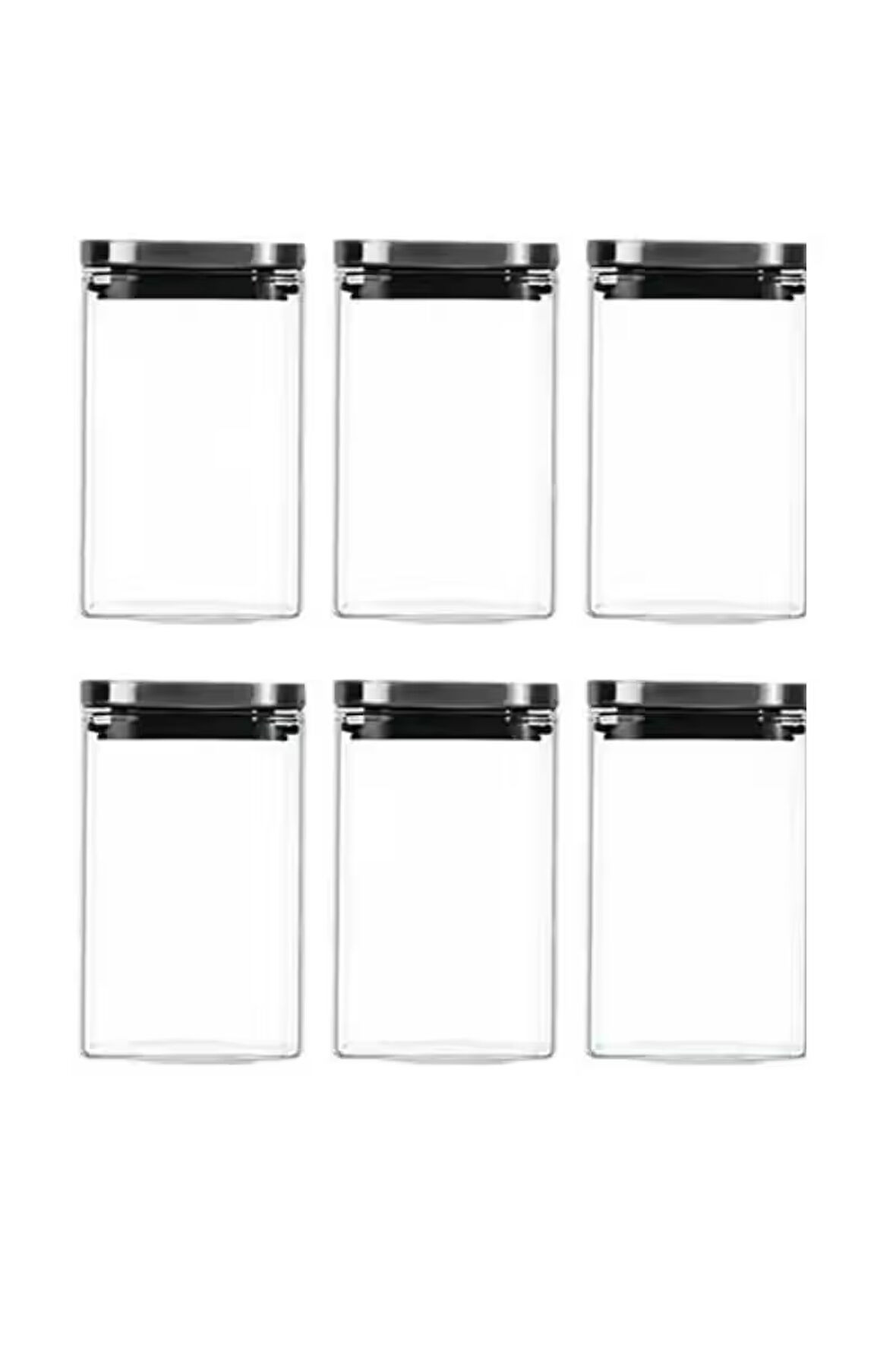 Vakum Krom Kapaklı Kare Cam Kavanoz 8x8*13 Cm - 650 ml Cam Baharatlık Saklama Kabı 6 Adet