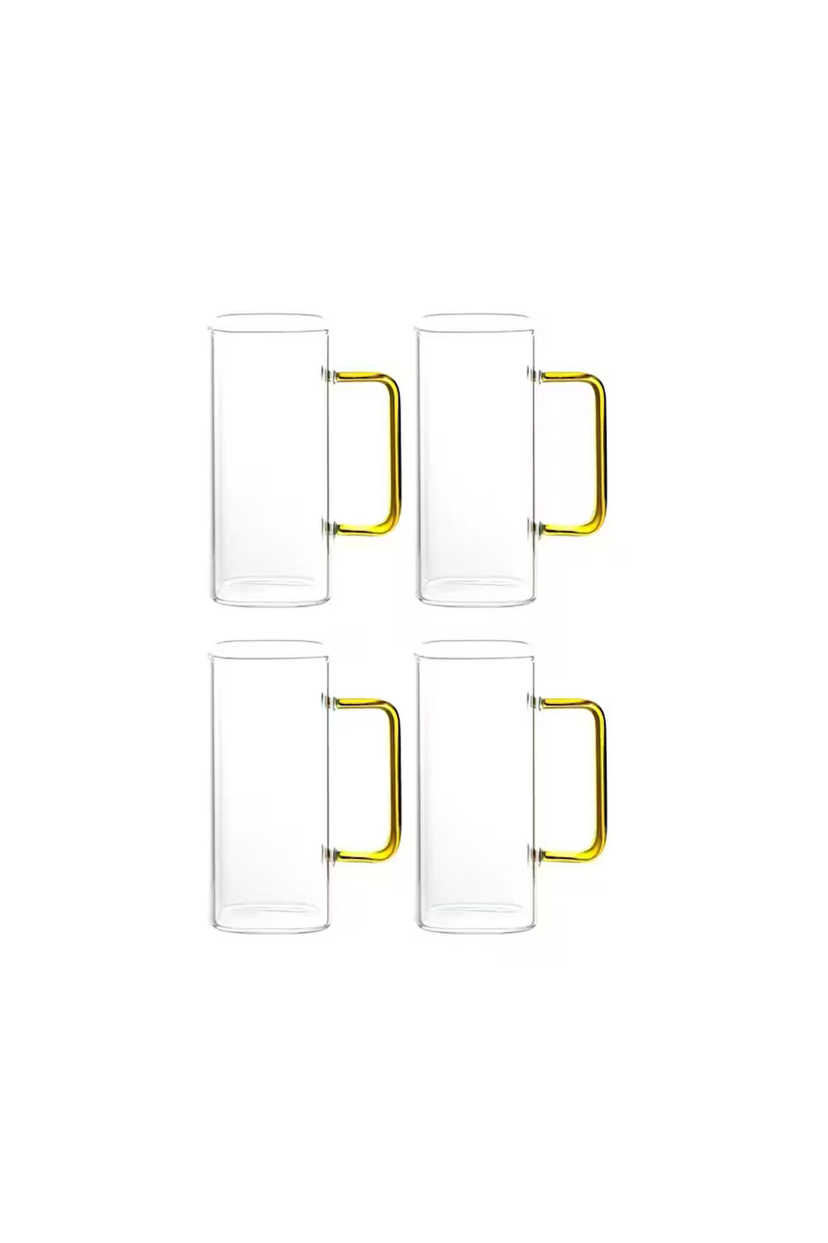 Yeni Nesil Kare Cam Sarı Kulplu Latte,meşrubat,nescafe,süt,su Bardağı 350 ml 4 Adet