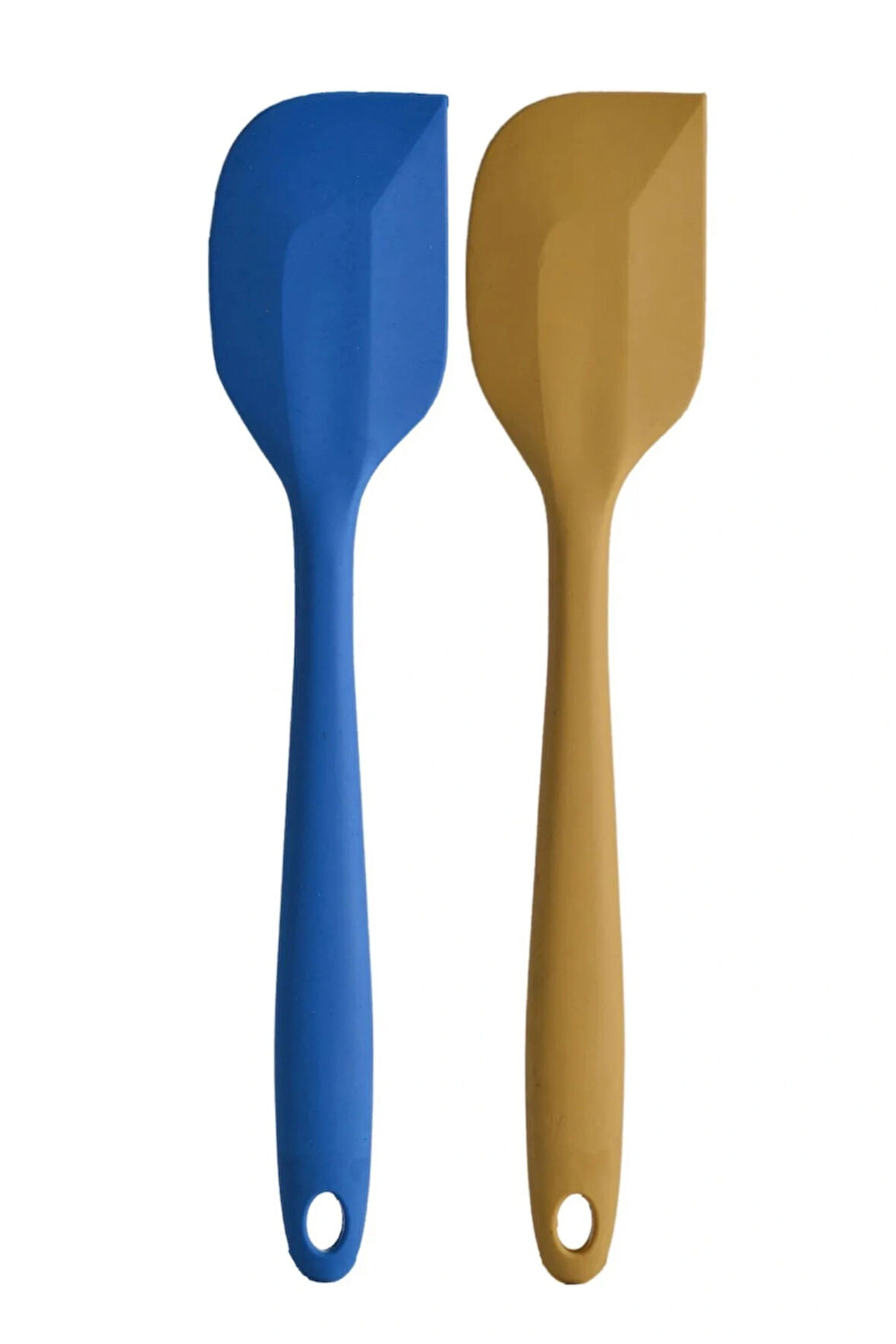Büyük Boy Yanmaz Yapışmaz Mavi Sarı Silikon Yassı  Spatula Seti 2 Adet