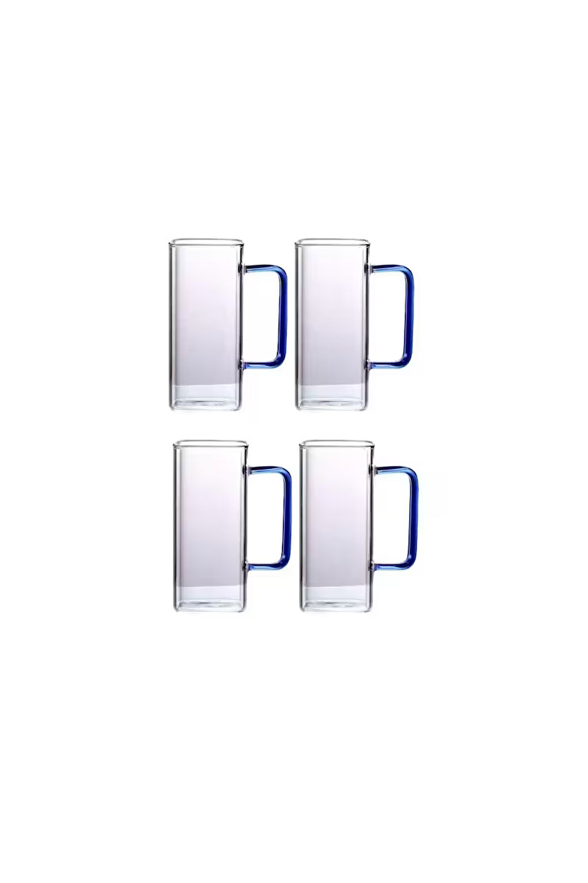 Yeni Nesil Kare Cam Mavi Kulplu Latte,Meşrubat,nescafe,süt,su Bardağı 350 ml 4 Adet