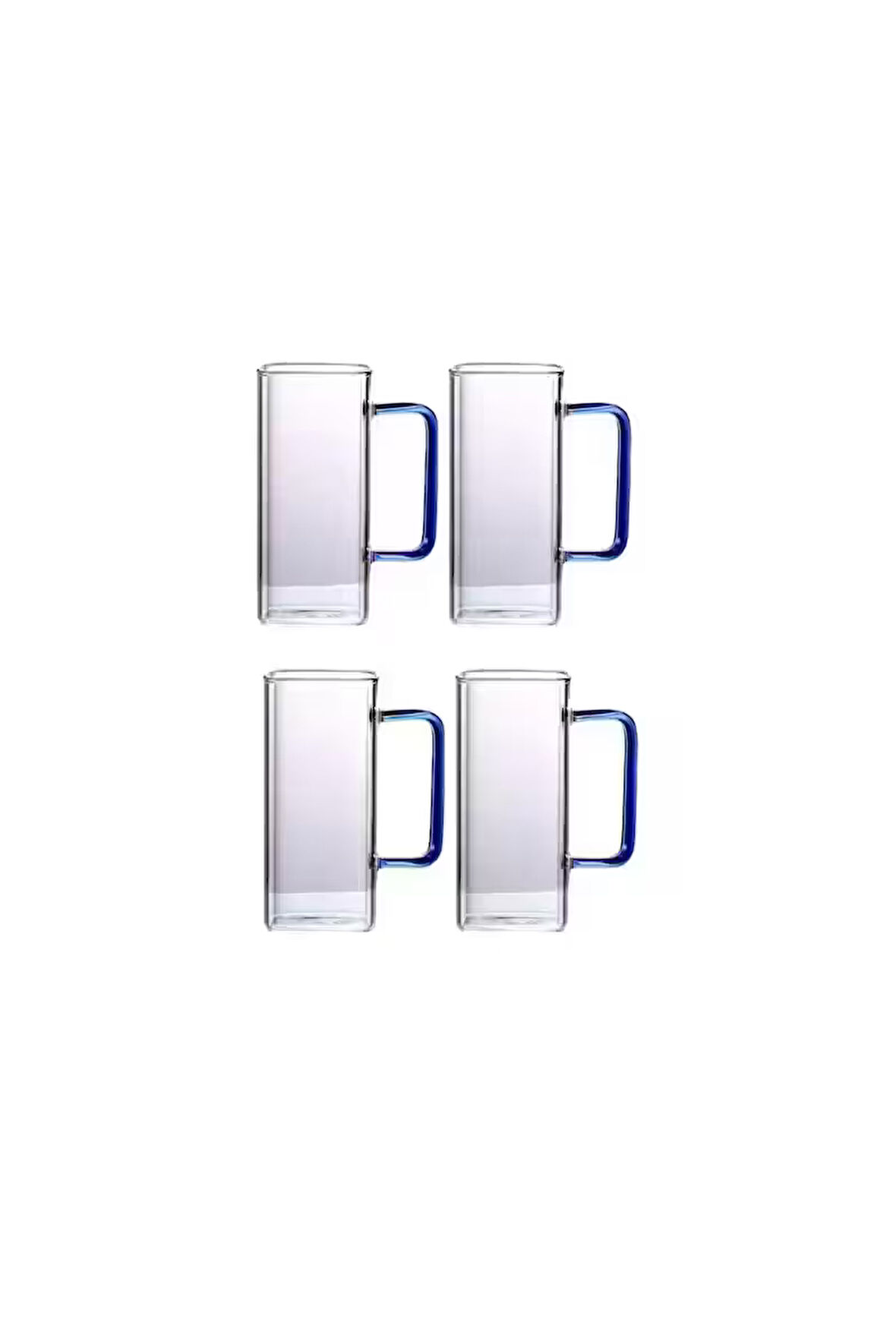 Yeni Nesil Kare Cam Mavi Kulplu Latte,Meşrubat,nescafe,süt,su Bardağı 350 ml 4 Adet