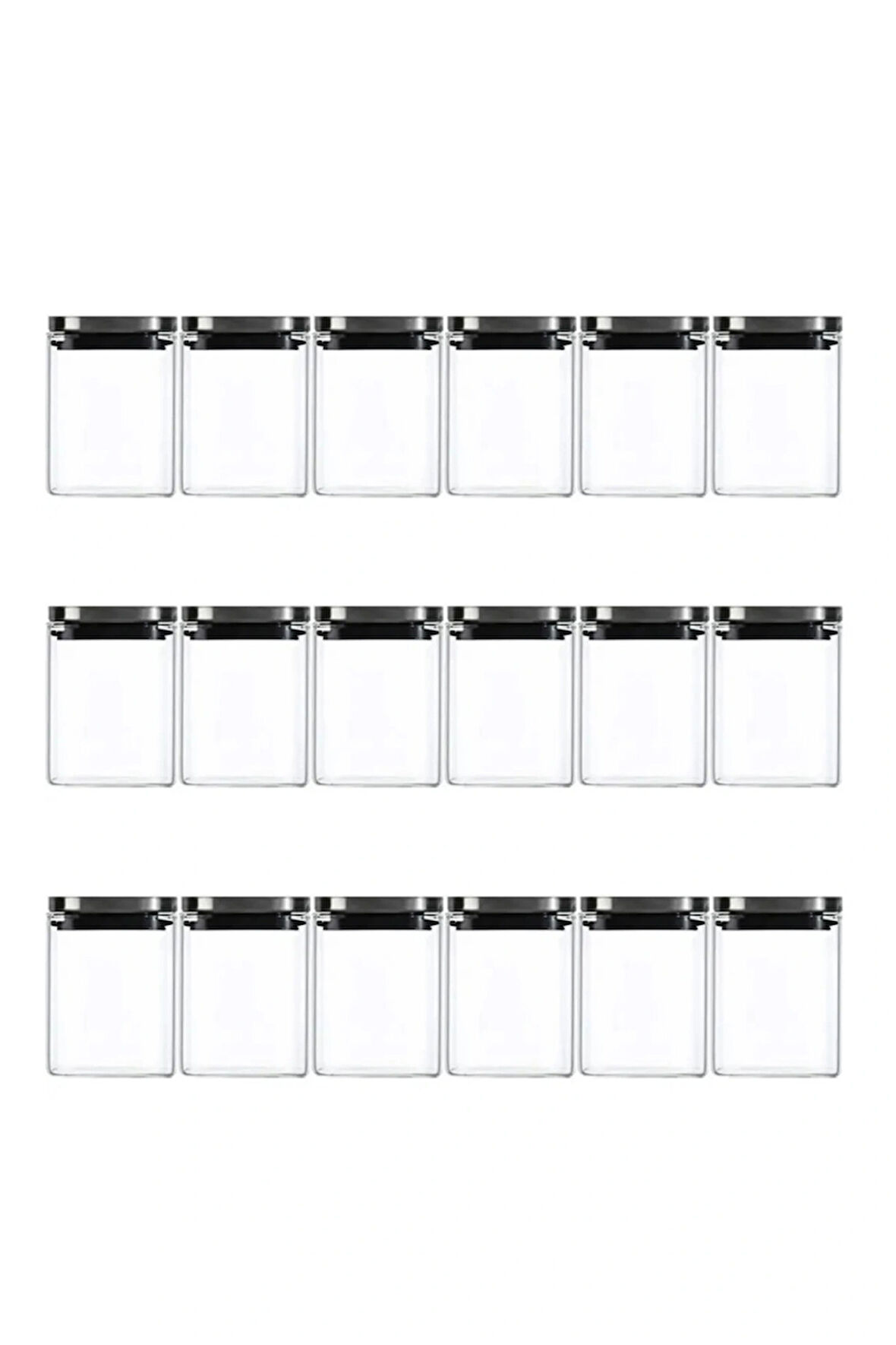 Vakum Krom Kapaklı Kare Cam Kavanoz 8x8*10 Cm - 500 Ml Cam Baharatlık Saklama Kabı 18  Adet