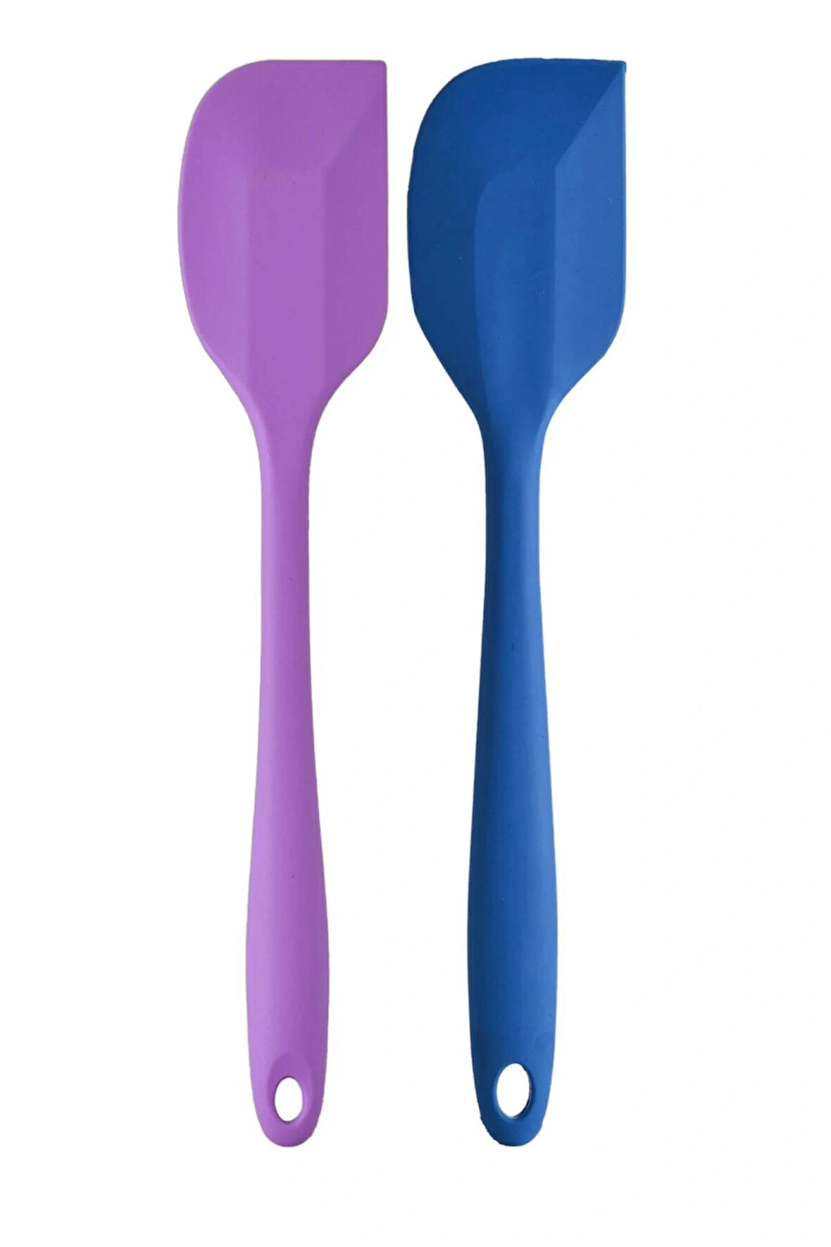 Büyük Boy Yanmaz Yapışmaz Mavi Mor Silikon Yassı Spatula Servis Seti 2 Adet