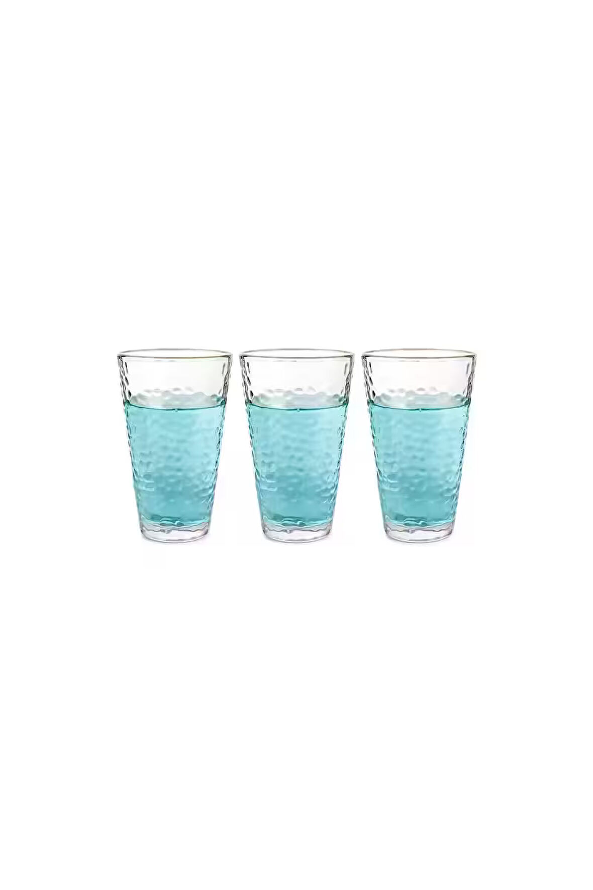 Ezme Dövülmüş Desen Tasarım Cam Su, Meşrubat, Latte, Kahve, Smoothie Bardağı 350 ml 3 Adet - 4361