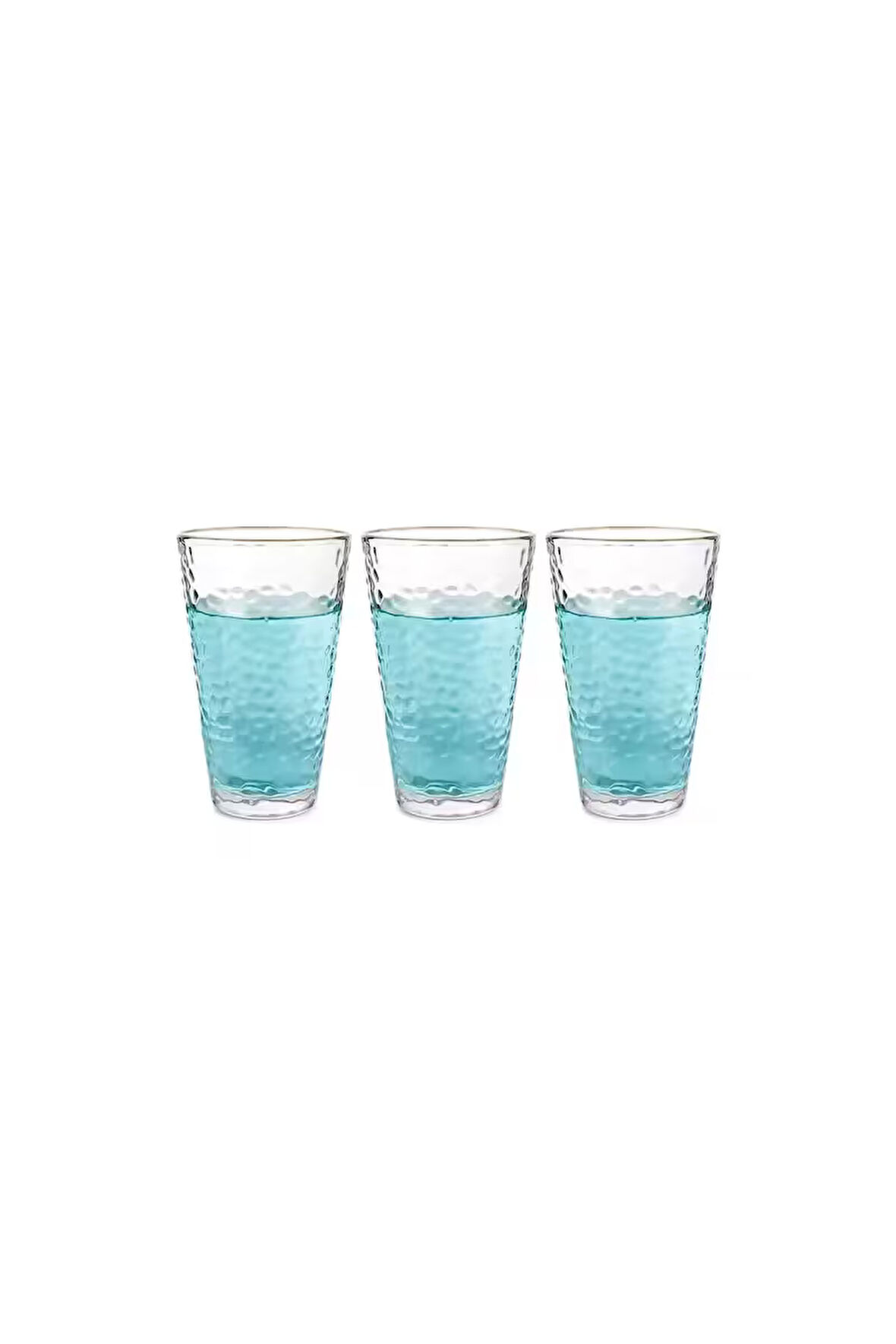 Ezme Dövülmüş Desen Tasarım Cam Su, Meşrubat, Latte, Kahve, Smoothie Bardağı 350 ml 3 Adet - 4361