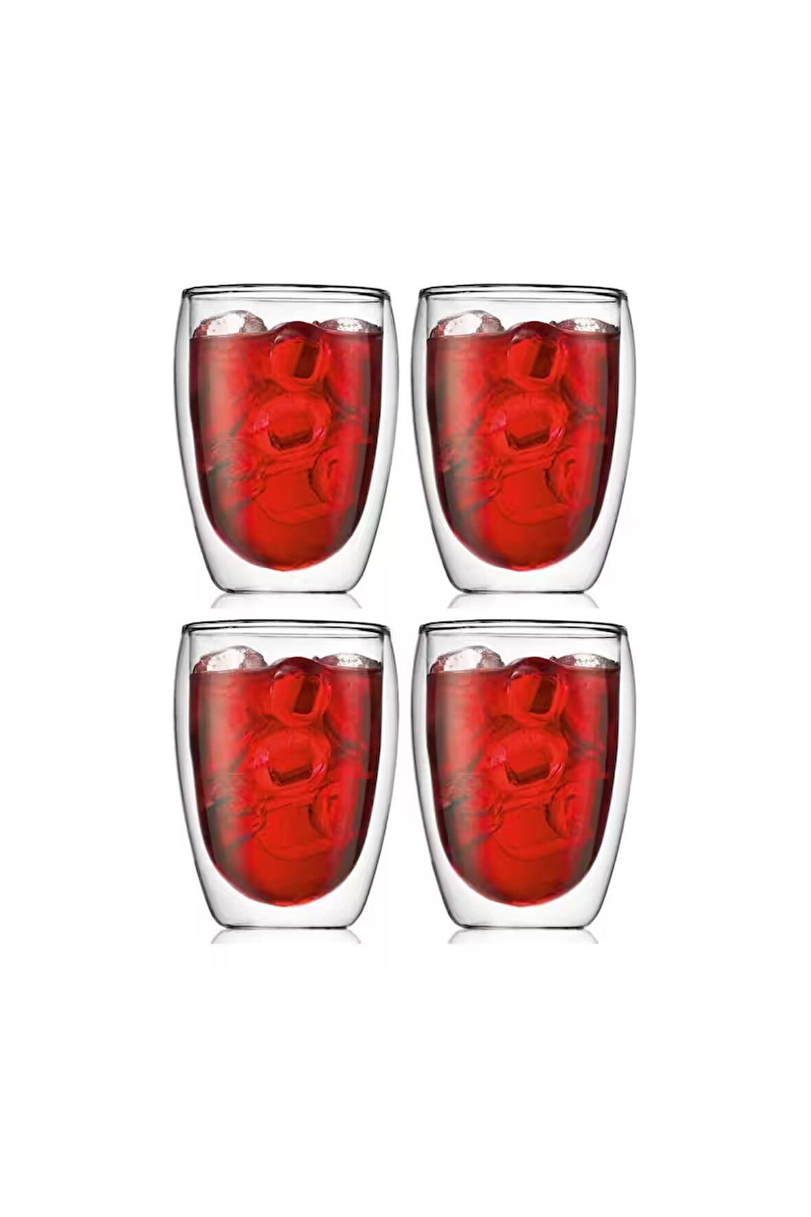 Yeni Tasarım Çift Cidarlı Borosilikat 350 ml Şeffaf Cam Bardak 4 Adet 2772