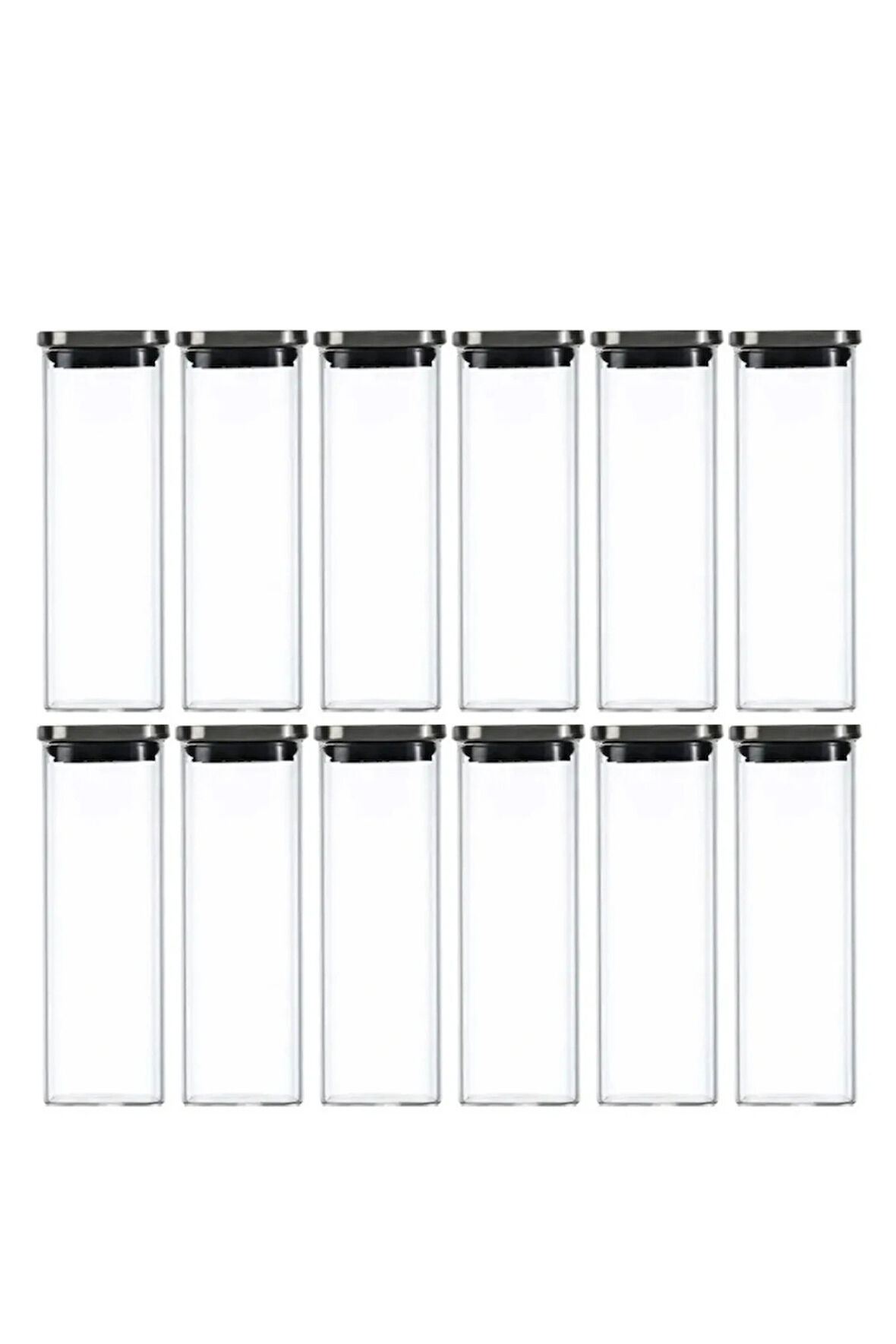 Vakum Krom Kapaklı Kare Cam Kavanoz 6x6*18 Cm -600 ML Cam Baharatlık Saklama Kabı 12 Adet