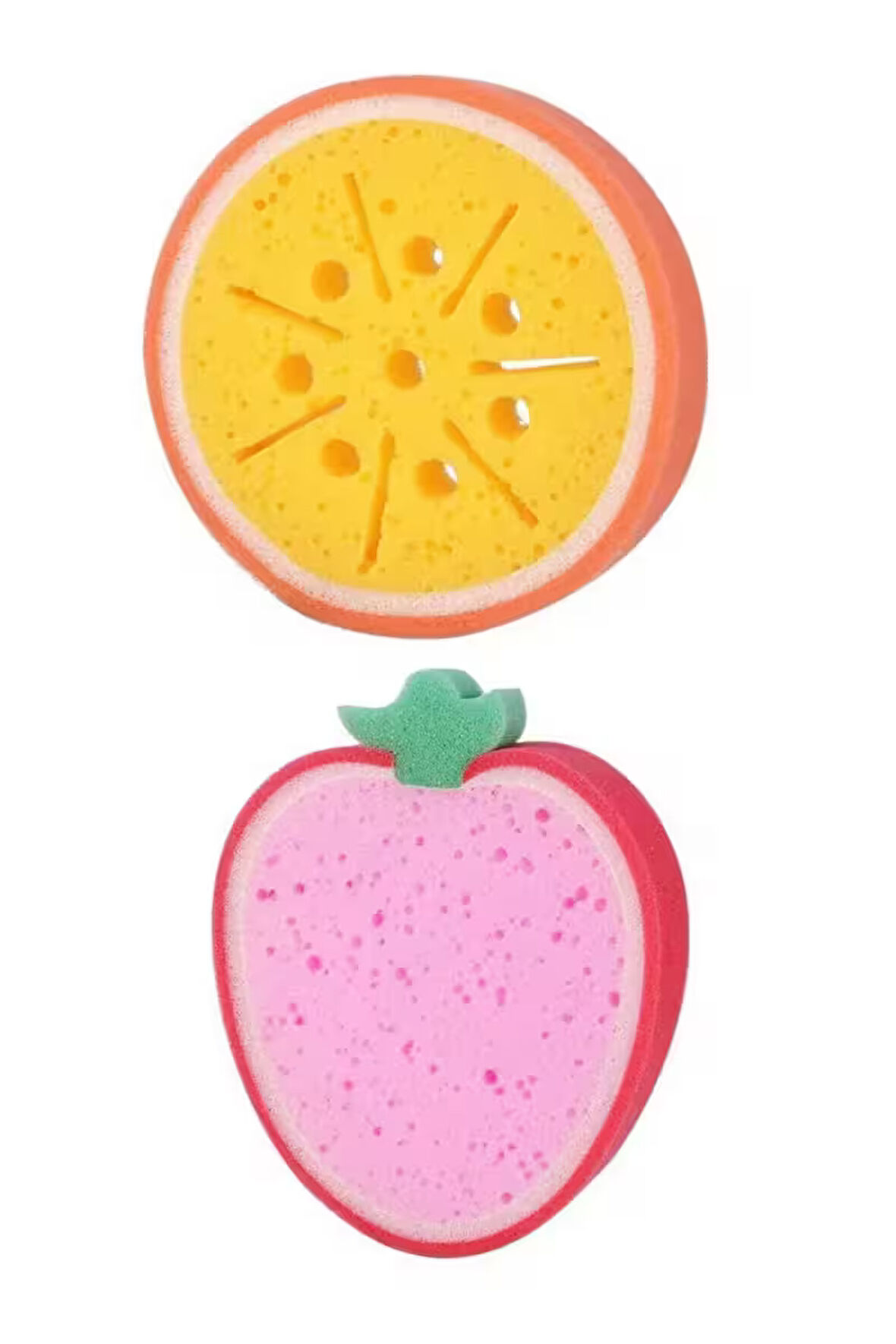 2 Adet Meyve Şekilli Sevimli Bulaşık Süngeri,temizlik Süngeri Fırçası Portakal Ve Çilek Şekilli