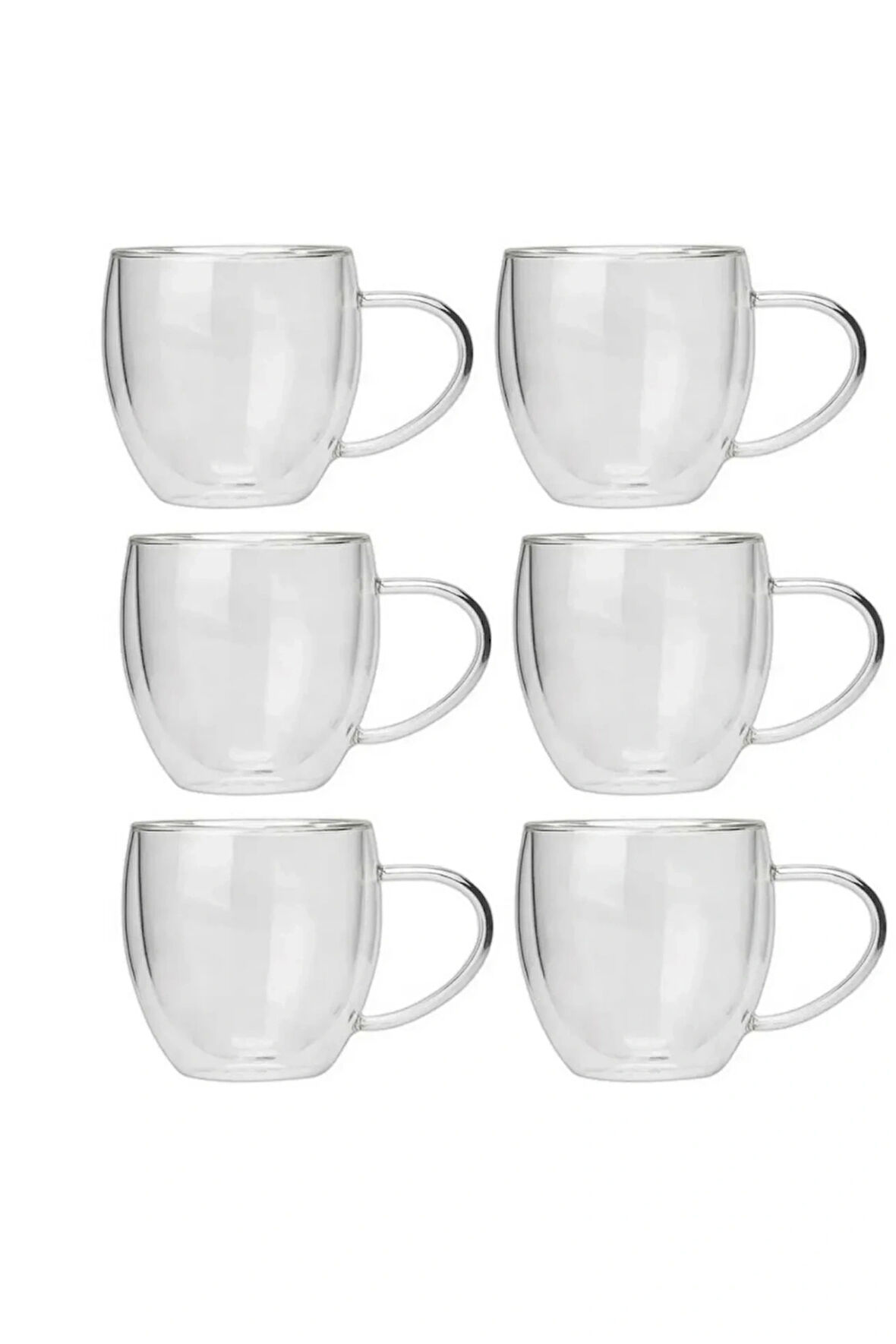 Yeni Tasarım Çift Cidarlı 250 ml Kulplu Cam Kupa, Çay Neskafe Fincanı, Çeyiz Listesi, 6 Adet 2037