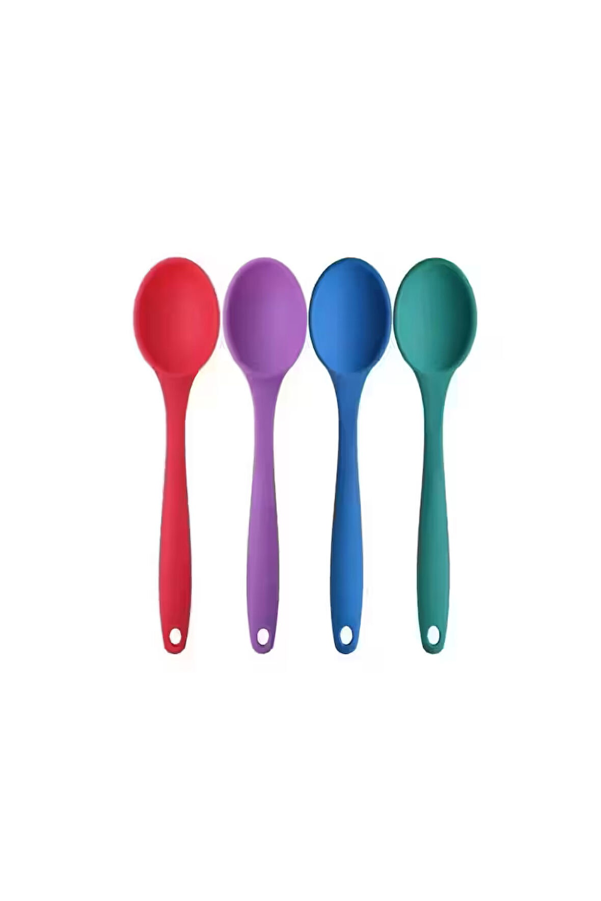 Büyük Boy Yanmaz Silikon 4 Renkte Silikon Kaşık – Silikon Kırmızı Mor Mavi Yeşil Kaşık