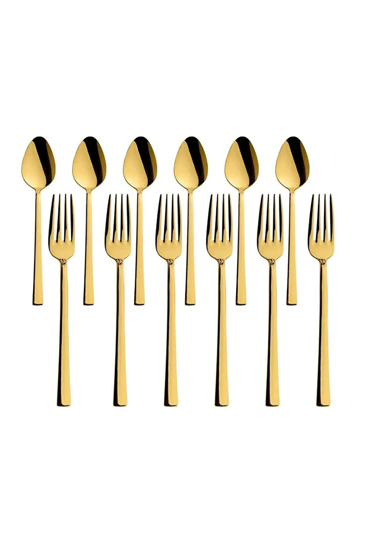Parlak Gold Tatlı Çatal Ve Kaşık Seti - 12 Adet Kahvaltı Pasta Tatlı Çatal Kaşık Seti Kutulu Set