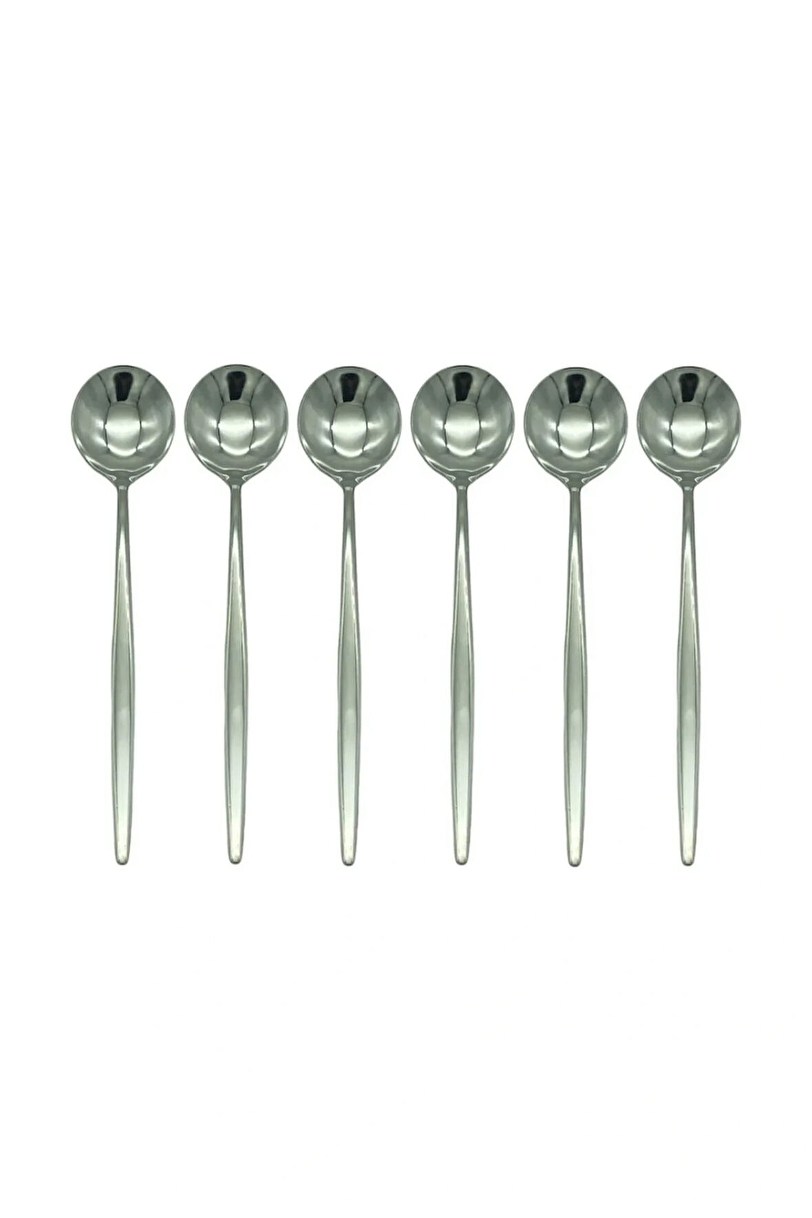 Gümüş Yuvarlak Çay ve Kahve Kaşığı Seti, Paslanmaz Çelik, 6 Adet, 13 cm