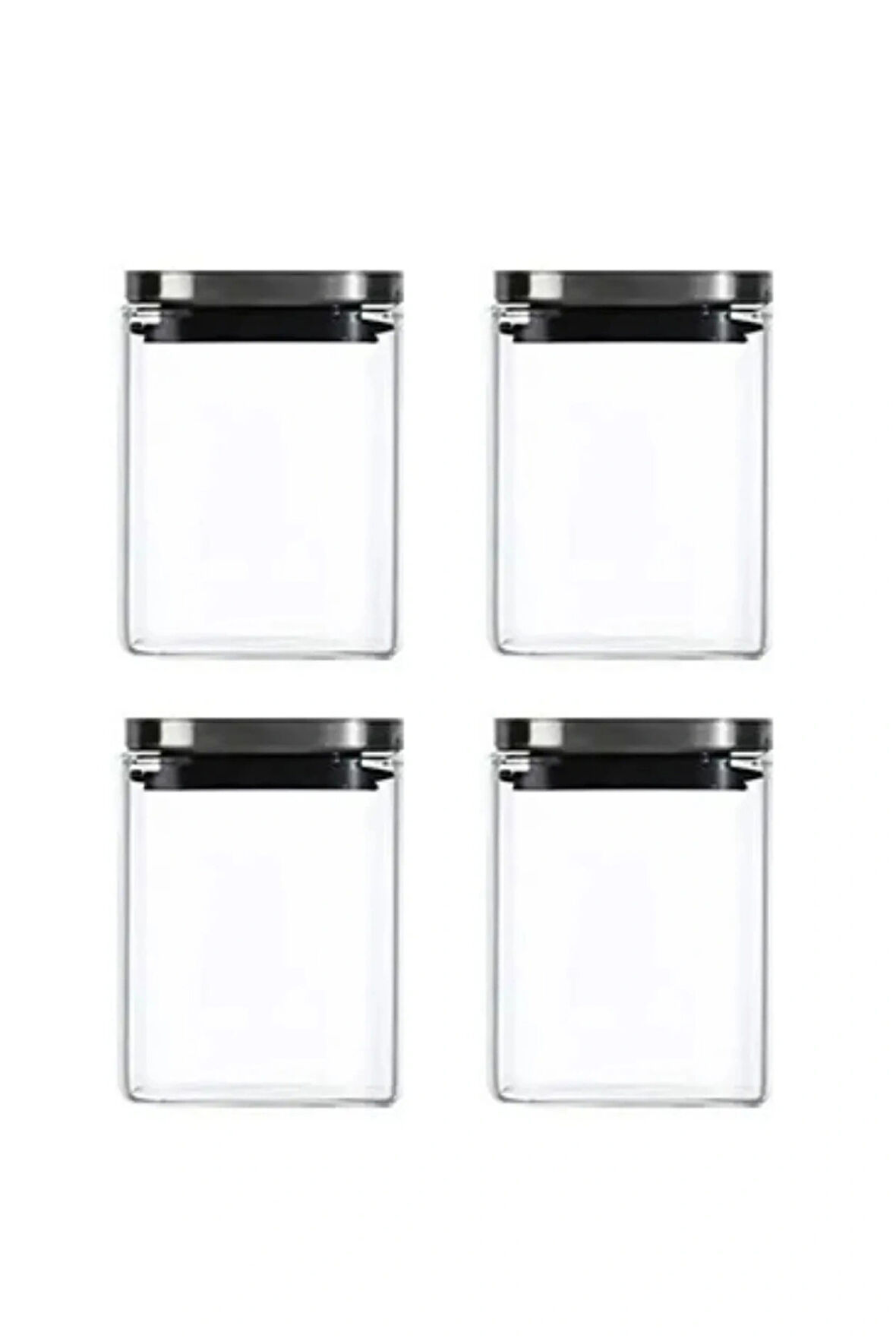 Vakum Krom Kapaklı Kare Cam Kavanoz 8x8*10 Cm - 500 Ml Cam Baharatlık Saklama Kabı 4 Adet