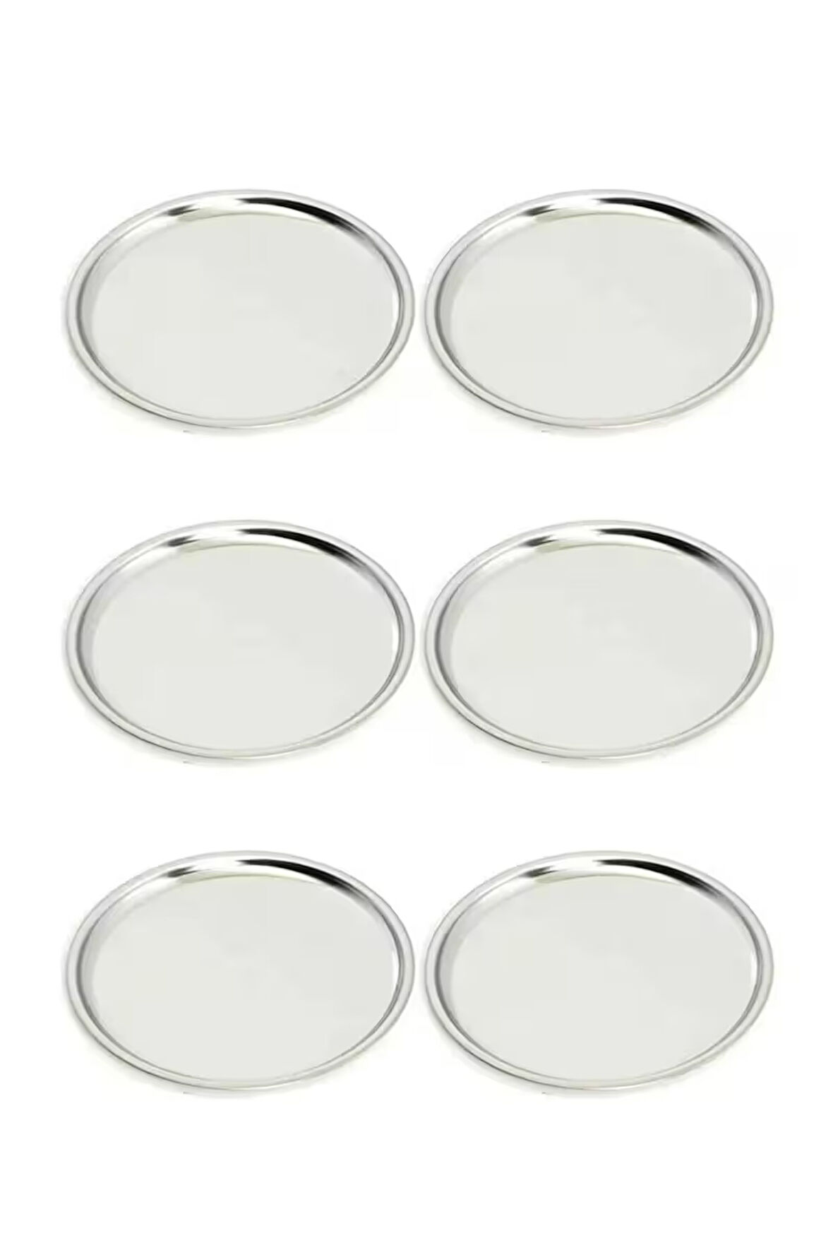 Paslanmaz Çelik 6 Adet 21 Cm Yuvarlak Servis, Pasta, Kurabiye, İkram Tabağı, Servis Tabağı 6 Adet