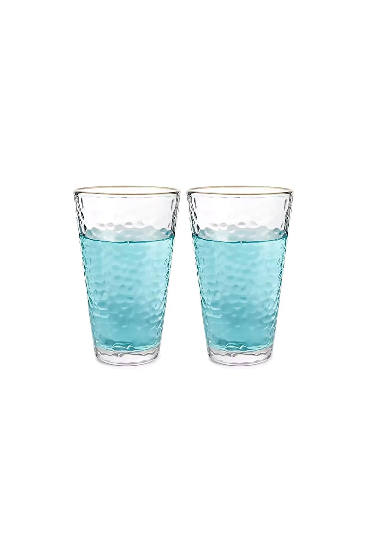 Ezme Dövülmüş Desen Tasarım Cam Su, Meşrubat, Latte, Kahve, Smoothie Bardağı 350 ml 2 Adet - 4361