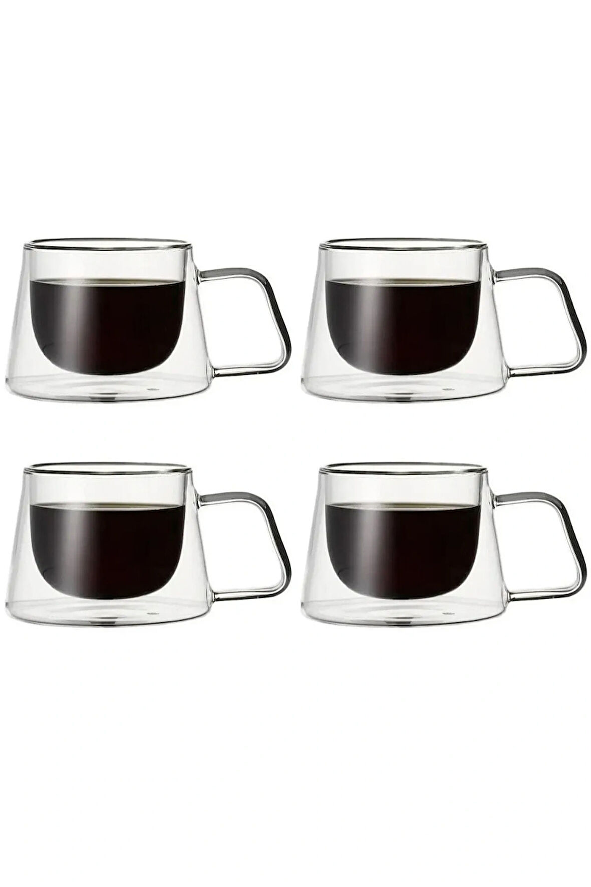 Yeni Tasarım Neskafe Ekspresso Fincanı, Çift Cidarlı Kulplu Cam Fincan 4 Adet 1836