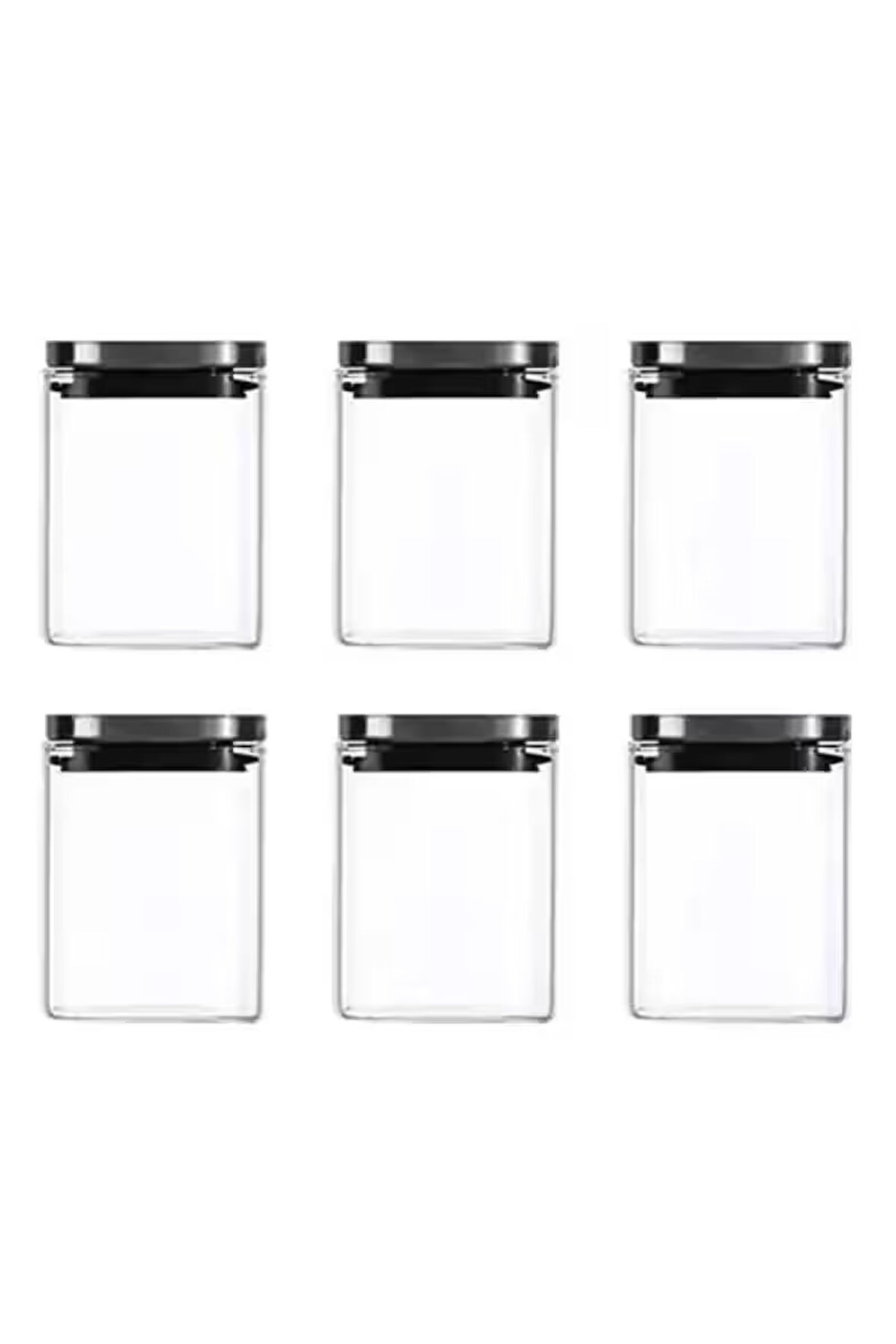 Vakum Krom Kapaklı Kare Cam Kavanoz 8x8*10 Cm - 500 Ml Cam Baharatlık Saklama Kabı 6 Adet
