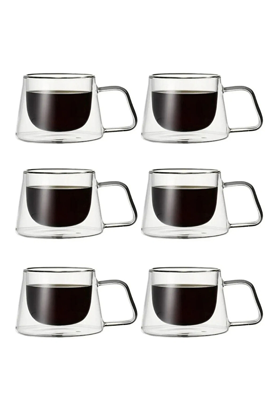 Yeni Tasarım Neskafe Ekspresso Fincanı, Çift Cidarlı Kulplu Cam Fincan 6 Adet 1836