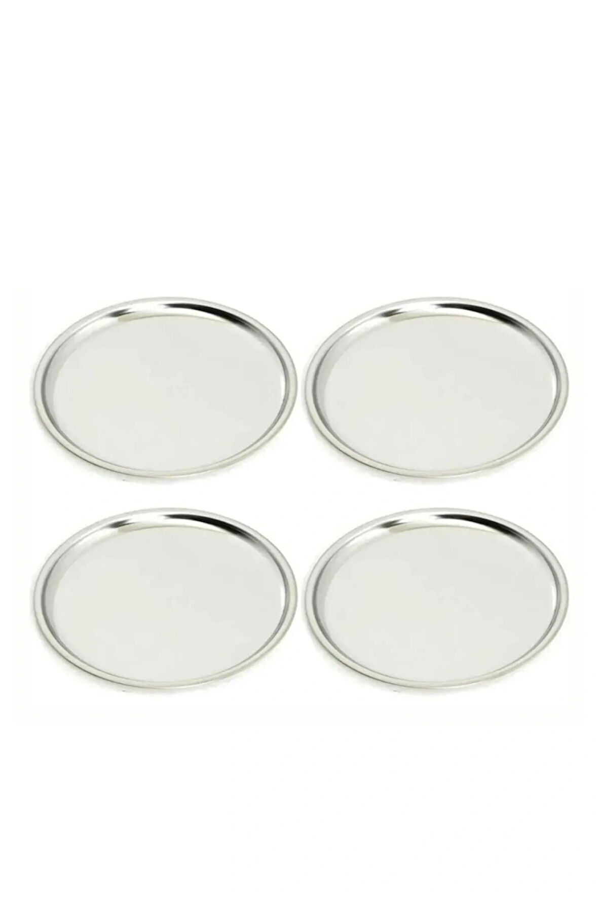 Paslanmaz Çelik 4 Adet 25 Cm Yuvarlak Servis, Pasta, Kurabiye, İkram Tabağı, Servis Tabağı 4 Adet