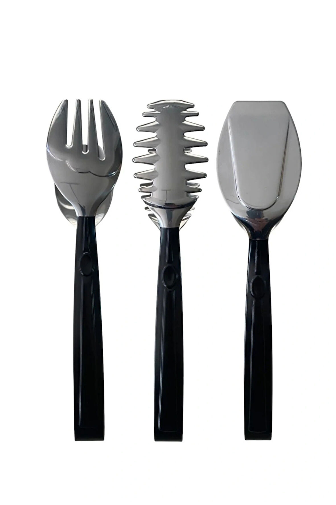 Gümüş Siyah Paslanmaz Çelik Makarna, Salata, Pasta Maşası Seti, Paslanmaz Çelik Maşa Seti
