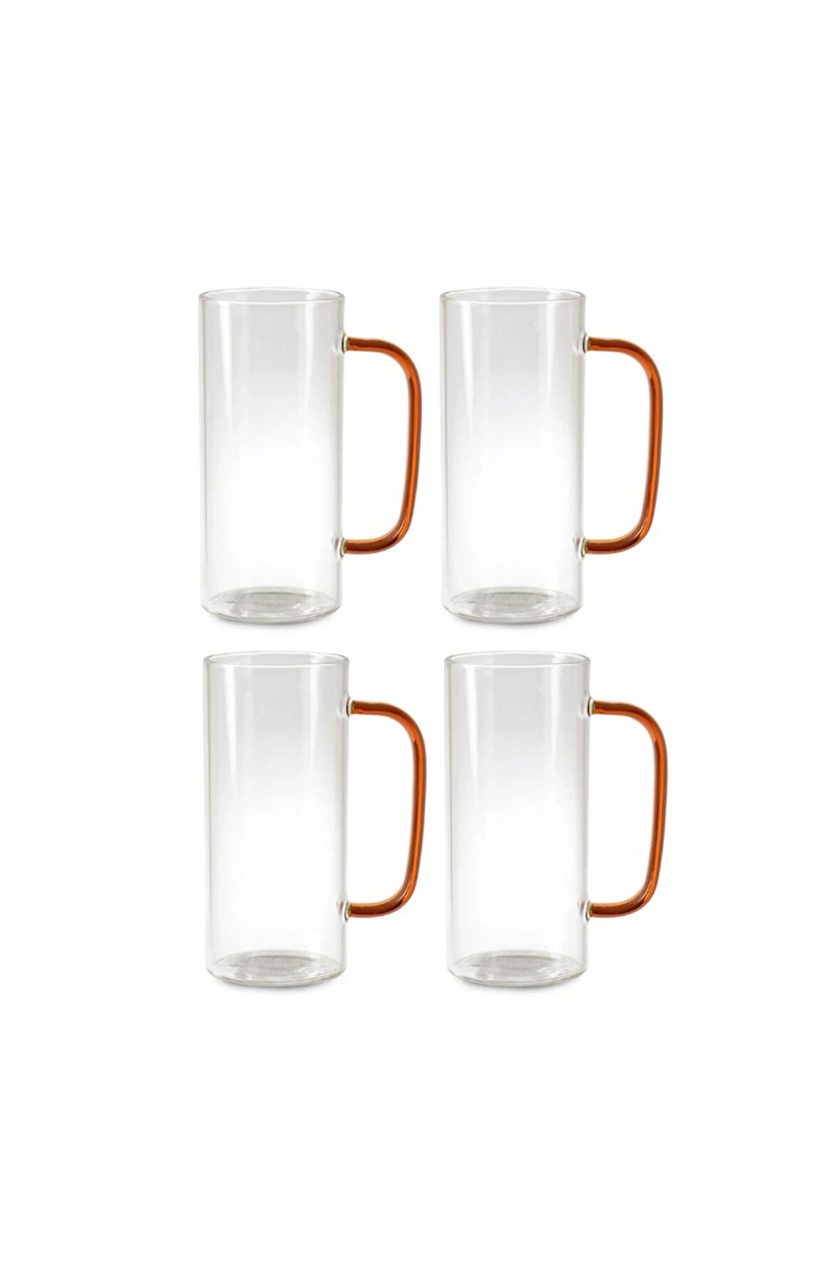 Yeni Stil Turuncu Renkli Borosilikat Cam Yuvarlak Nescafe,Latte,Kahve Kulplu Kupa 400 ML 4 Adet