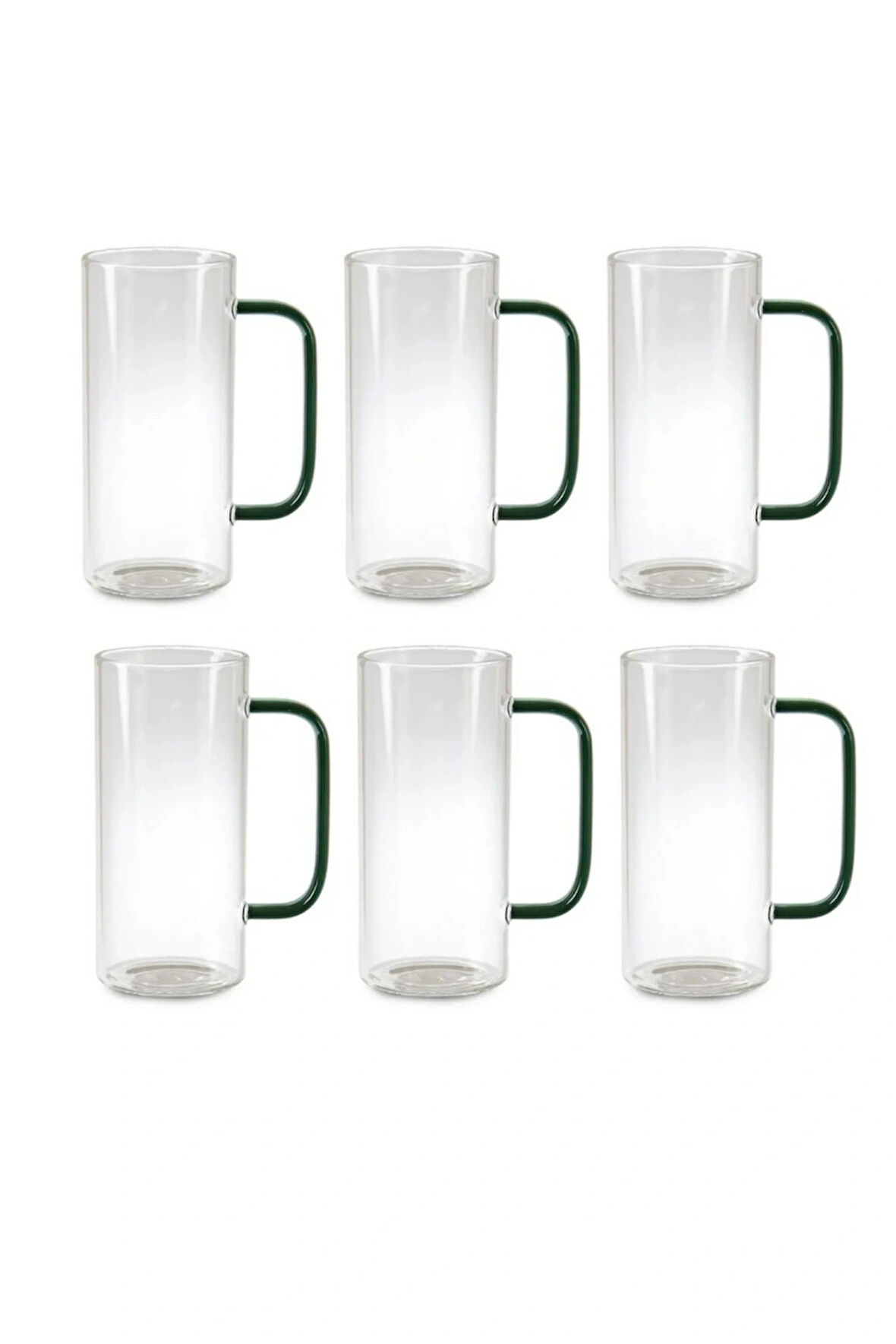 Yeşil Renk Yuvarlak Cam Neskafe, Latte, Kahve Bardak Kulplu Kupa Çeyiz Listesi 400 ml 6 Adet
