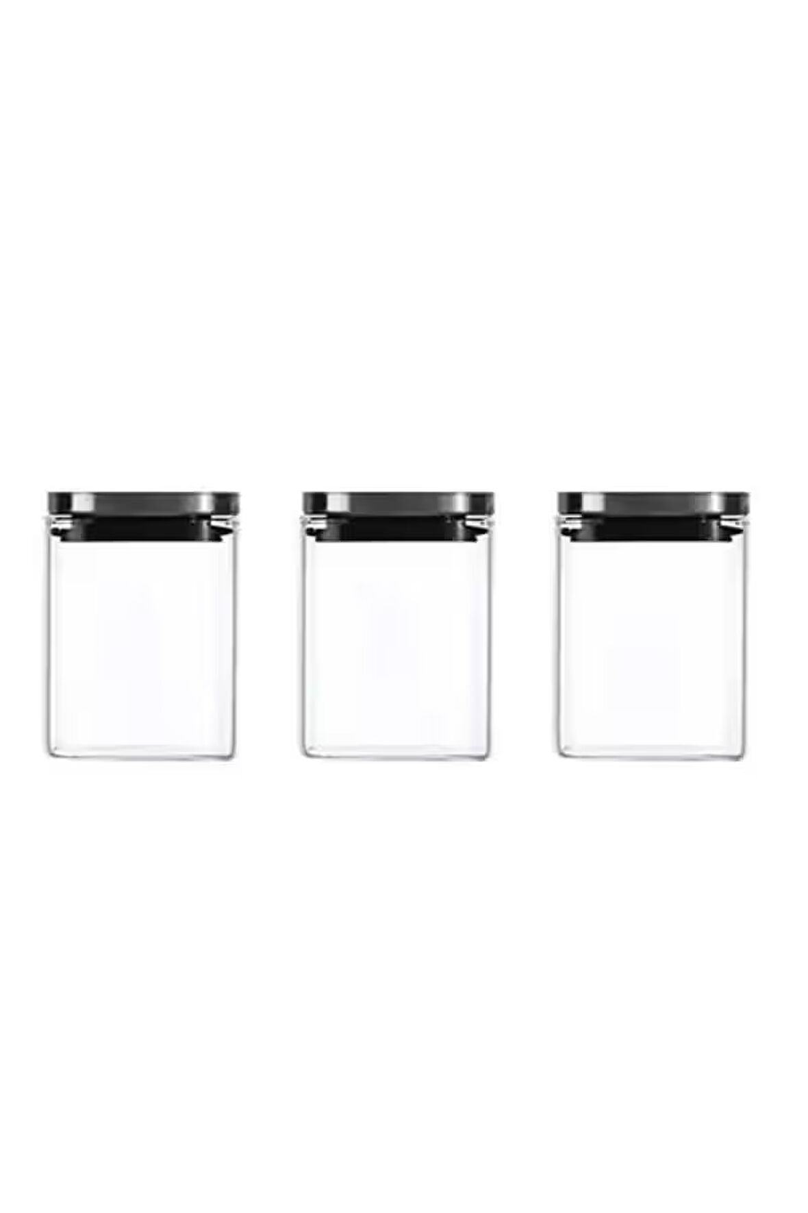 Vakum Krom Kapaklı Kare Cam Kavanoz 8x8x13 Cm -650 ml Cam Baharatlık Saklama Kabı 3 Adet