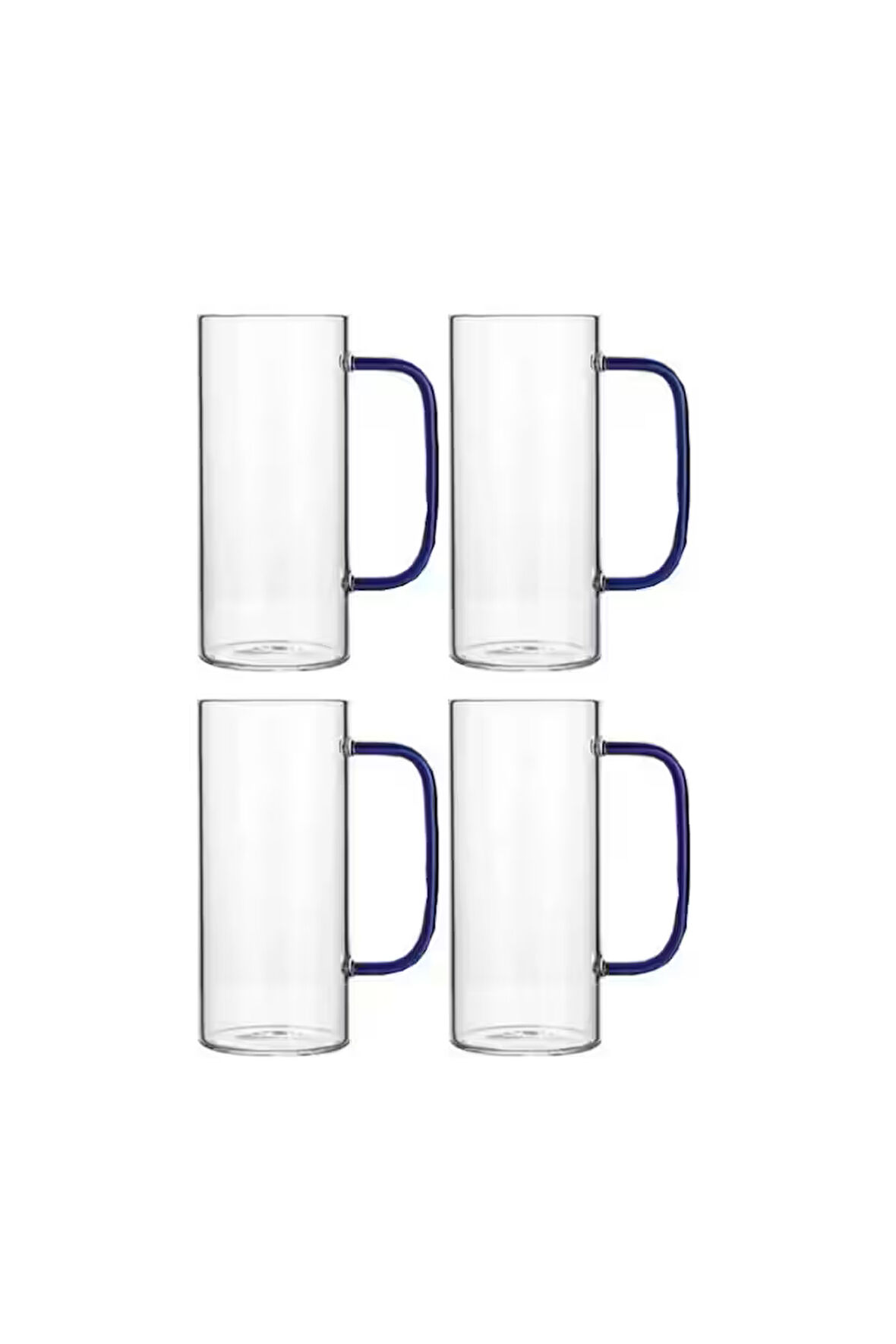 Yeni Stil Mavi Renkli Borosilikat Cam Yuvarlak Nescafe,Latte,Kahve Kulplu Kupa 400 ML 4 Adet