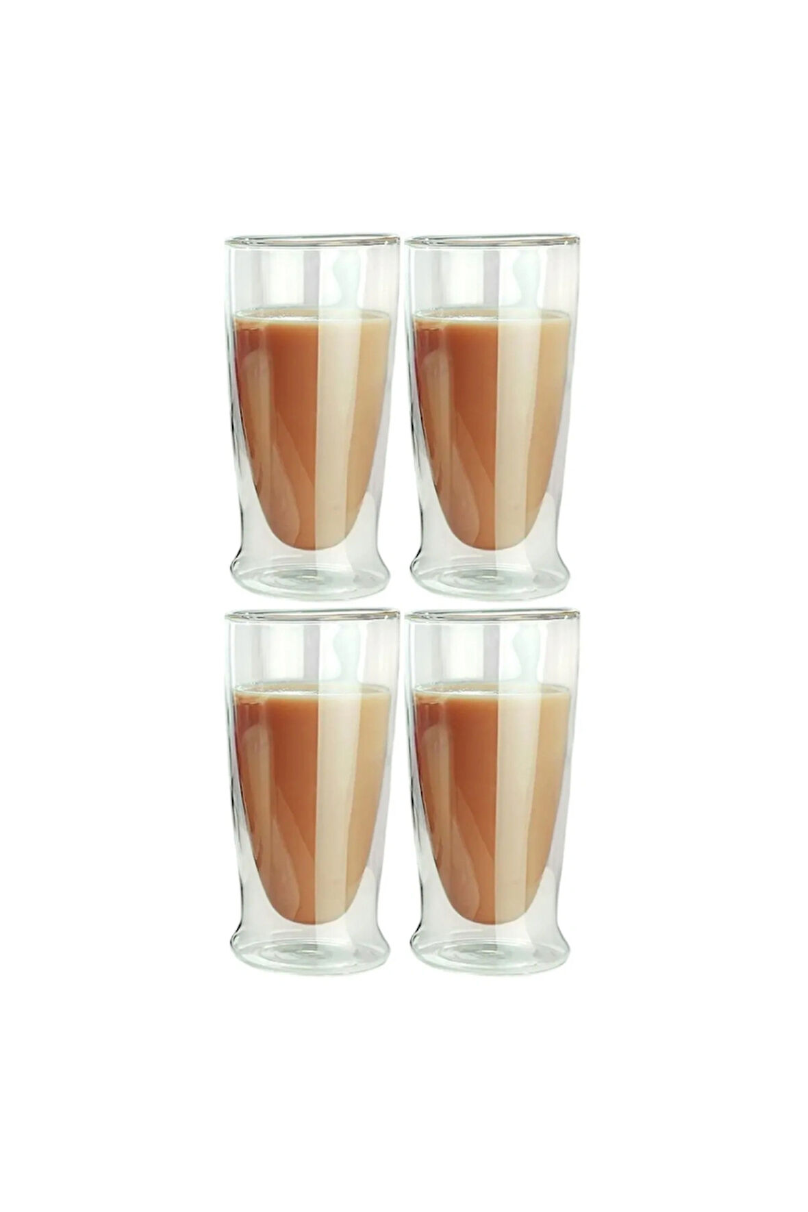 Çift Cidarlı Uzun Cam Kokteyl -Meşrubat-Latte Bardağı 350 ML 4 Adet 2323